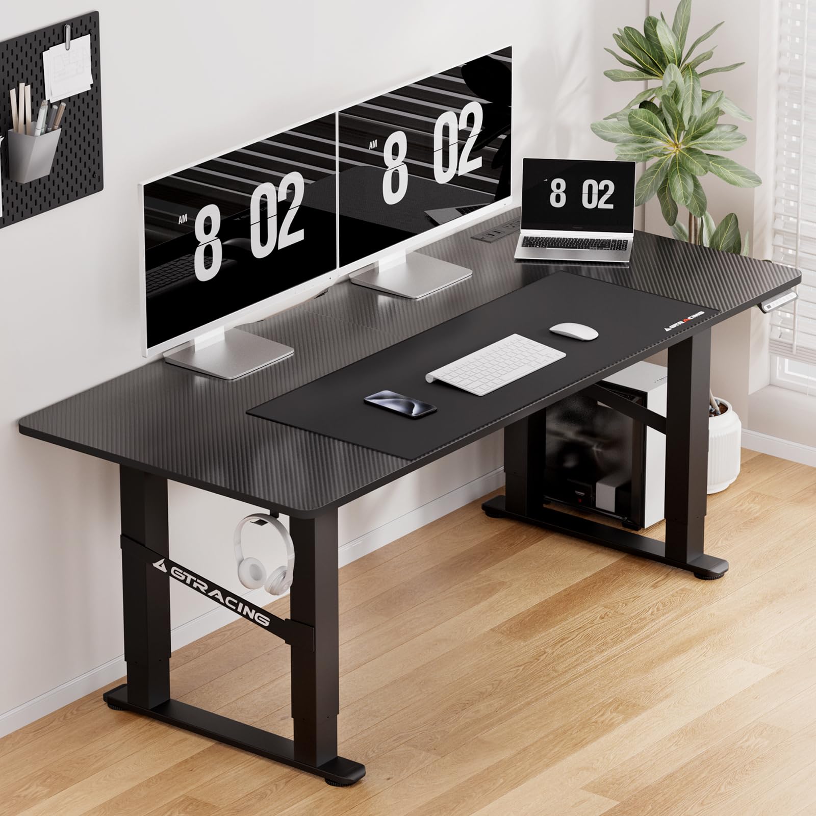GTRACING 4 Legs Electric Standing Desk with Dual Motor, 55 x 28 Inch Adjustable Height Computer Desk with Power Outlets & LED Lights - Home Office Workstation, Sit Stand Desk with 3 Memory Presets - Perfect for Remote Work, Gaming & Ergonomic Workspace Setup