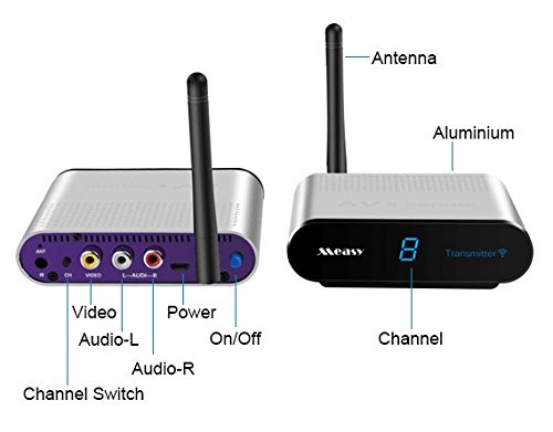 Wireless AV Transmitter and Receiver Kit - Measy AV530 HD Video Audio Transmitter & Receiver for TV, Monitor, Camera (300m/1000ft Range, RCA Extender, Silver) - Perfect for Home Theater, Surveillance Systems, and Presentations