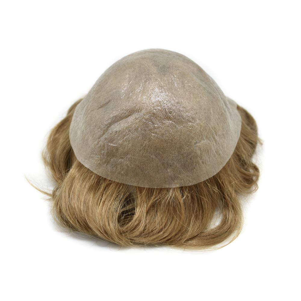 100% European Human Hair Toupee for Men - 0.12mm Thin Skin V-looped Hair Replacement System with Durable Poly Base (8