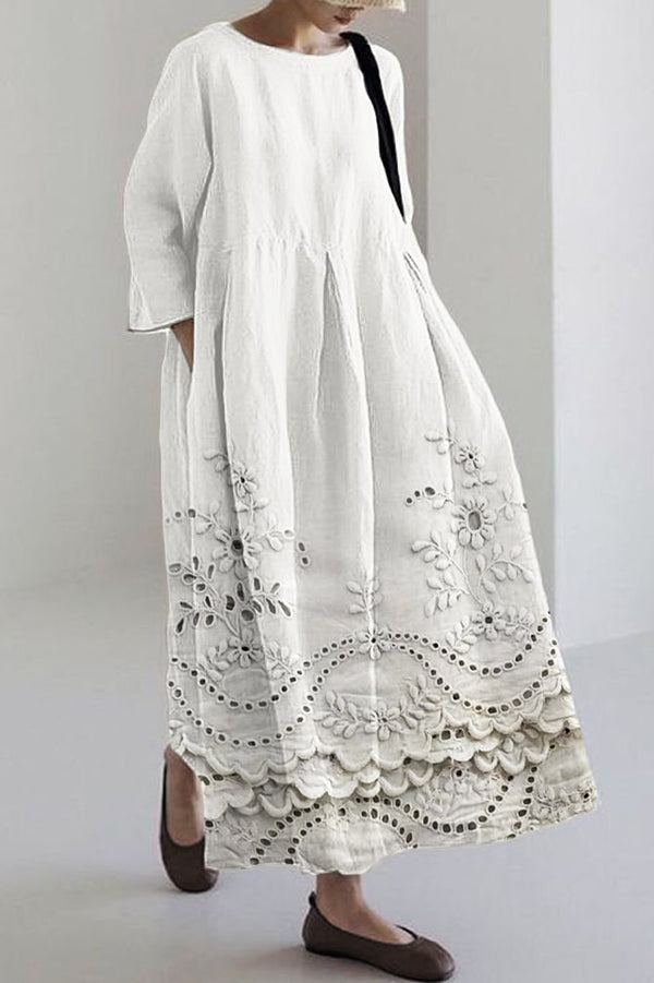 Stylish Printed Round Neck Long Sleeve Loose Maxi Dress for Women - Casual Boho Chic Flowy Dress for Beach, Party & Everyday Wear