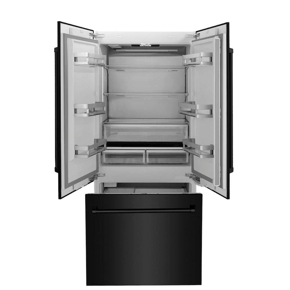 ZLINE 36 Inch 19.6 Cu Ft French Door Built-In Bottom Freezer Refrigerator with Water Dispenser & Ice Maker - Black Stainless Steel (RBIV BS 36) | Perfect for Modern Kitchens & Open-Concept Homes