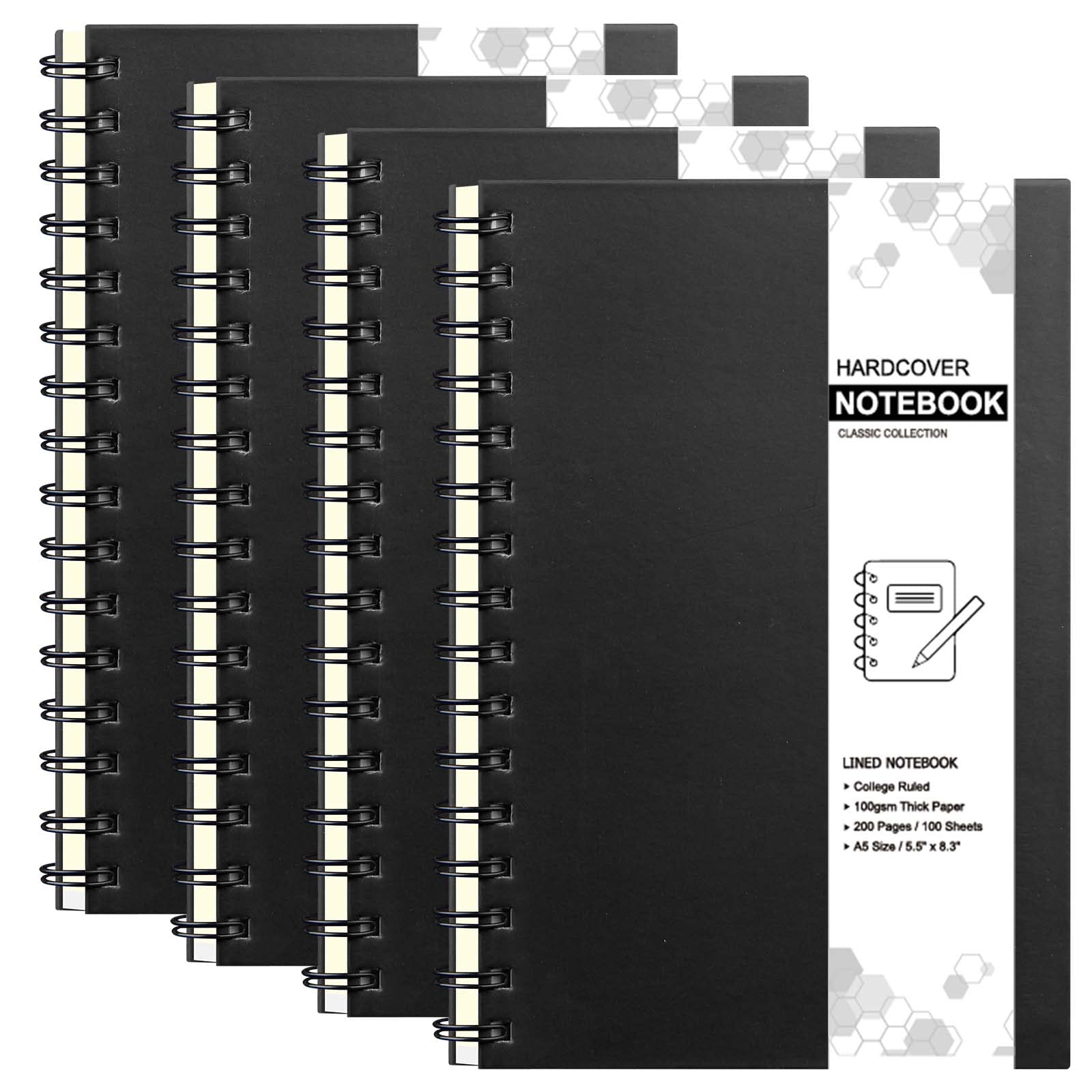 Coopay 4-Pack A5 Hardcover Spiral Notebooks - College Ruled Journals with Removable Dividers for School, Office & Business (8.3