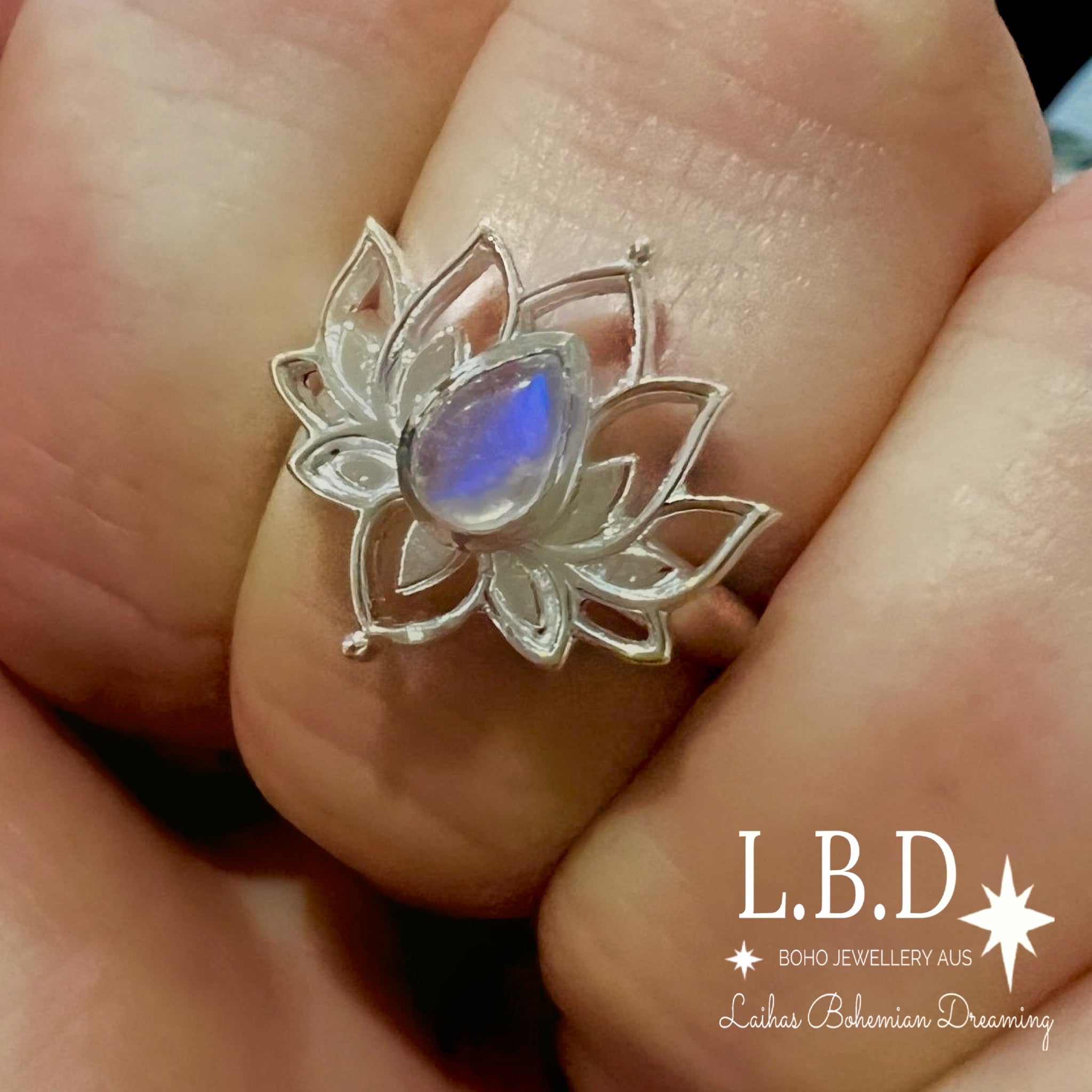 Laihas Opulent Lotus Flower Moonstone Ring for Women – Elegant Boho Jewelry for Wedding, Party & Everyday Wear
