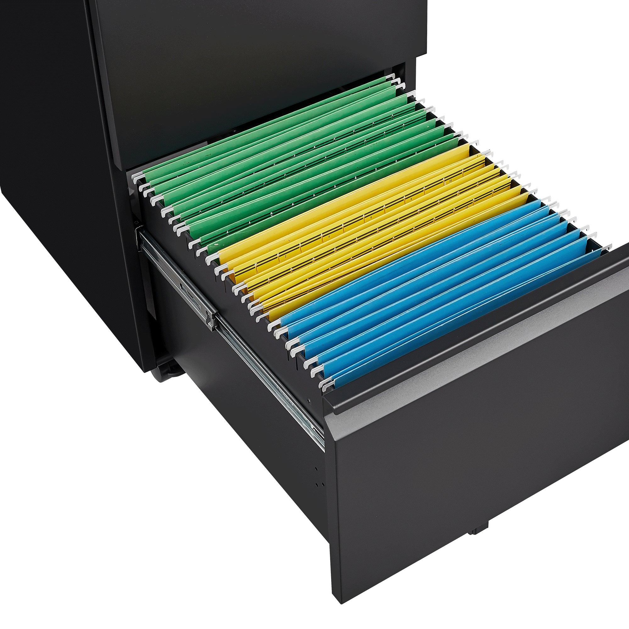 2 Drawer Locking File Cabinet - Metal Under Desk Rolling Storage for Letter, Legal & A4 Documents | Home Office Organization | Mobile Filing Cabinet with Wheels (Black, Assembly Required) | Perfect for Small Spaces & Office Document Storage