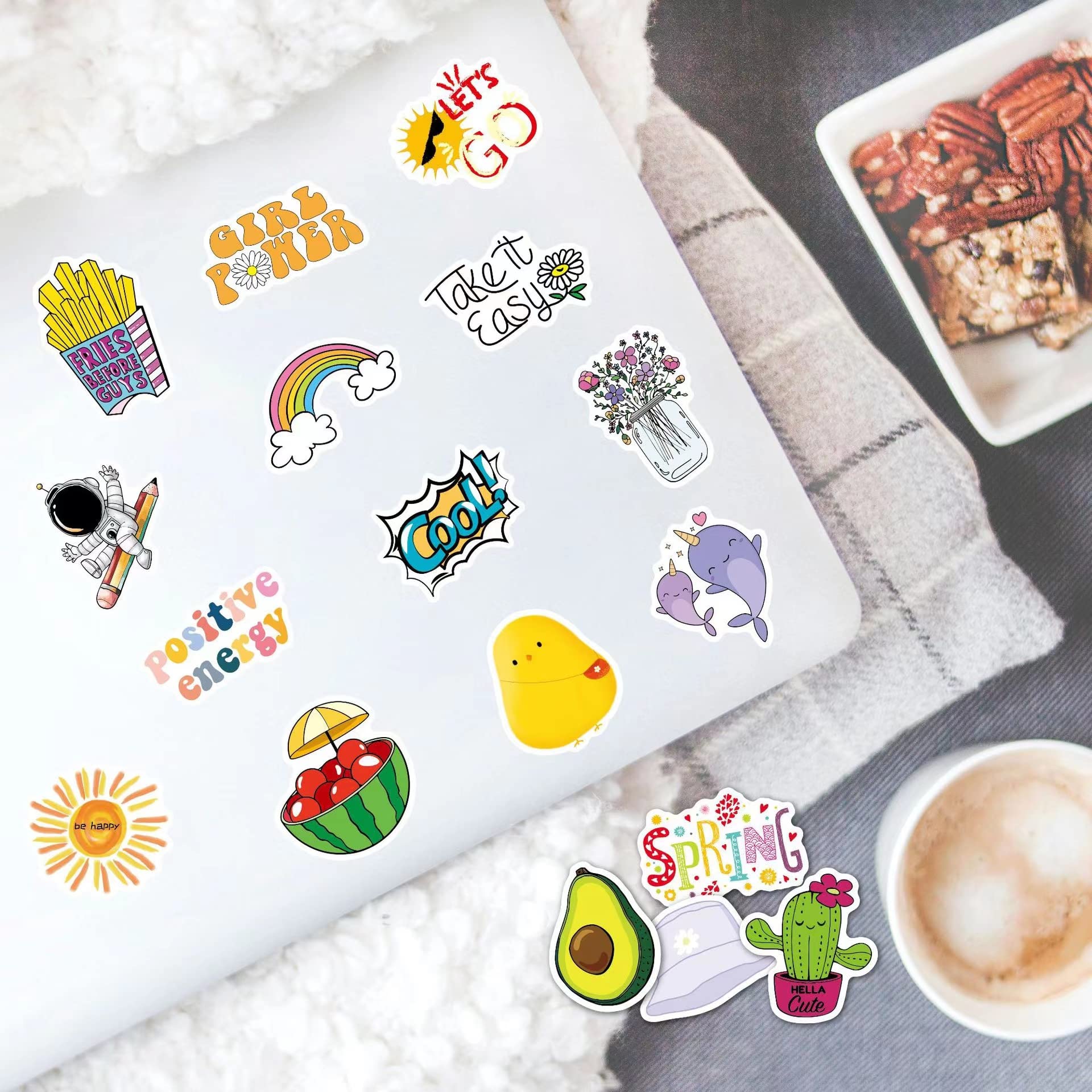 100 Pcs Cute Aesthetic Vinyl Stickers - Waterproof Kawaii Stickers for Kids, Teens, Girls, Boys & Adults - Decorate Water Bottles, Laptops, Phones, Journals & DIY Crafts (VSCO Style Stickers)