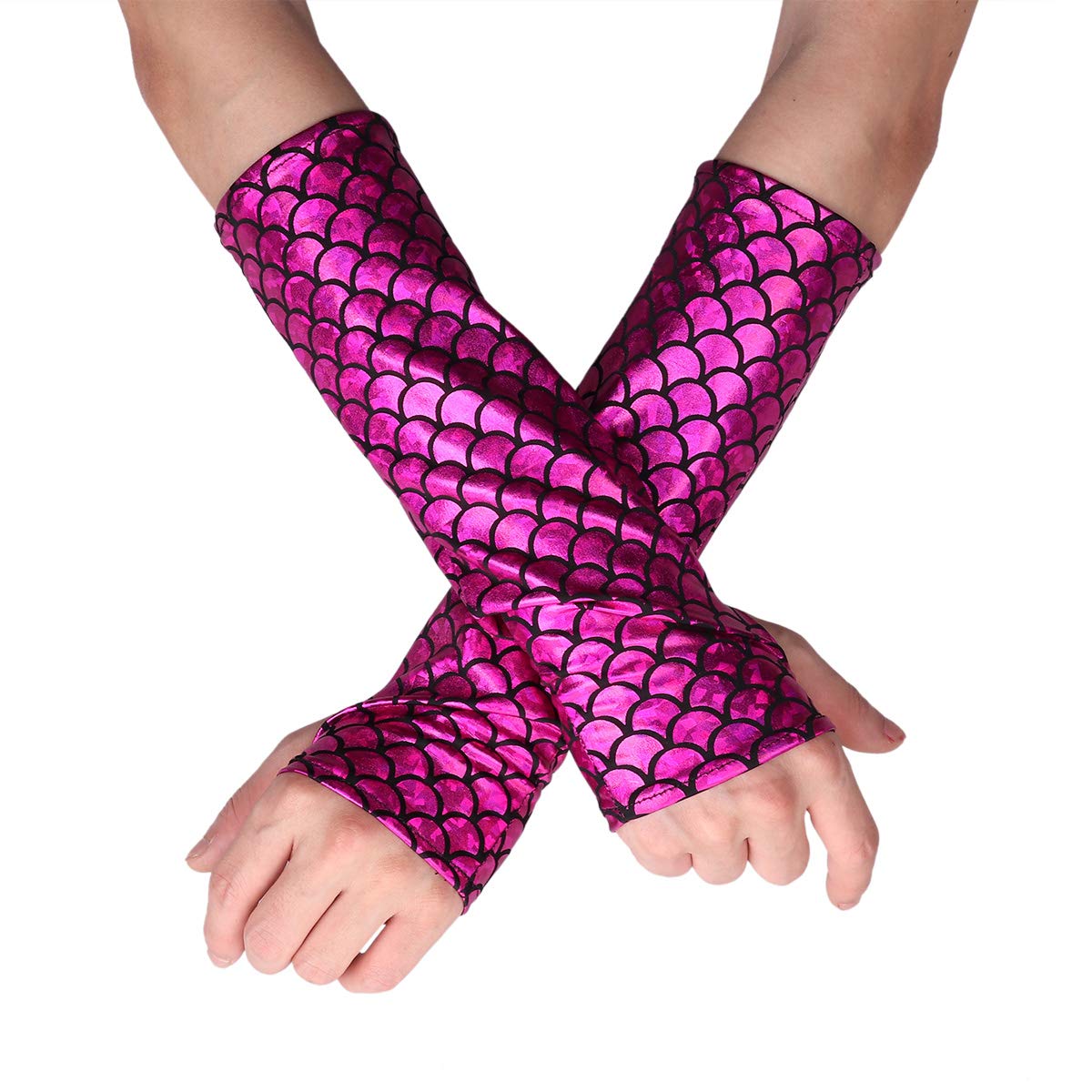 CHICTRY Shimmery Mermaid Arm Sleeves - Fingerless Long Gloves for Halloween, Masquerade Party, Cosplay Costume Accessory | Perfect for Costume Parties, Raves, and Fantasy Themed Events