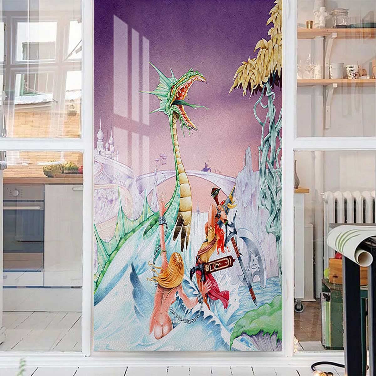 Non-Adhesive Decorative Window Film - Stained Glass Privacy Film UV Protection Removable Cling (35.4