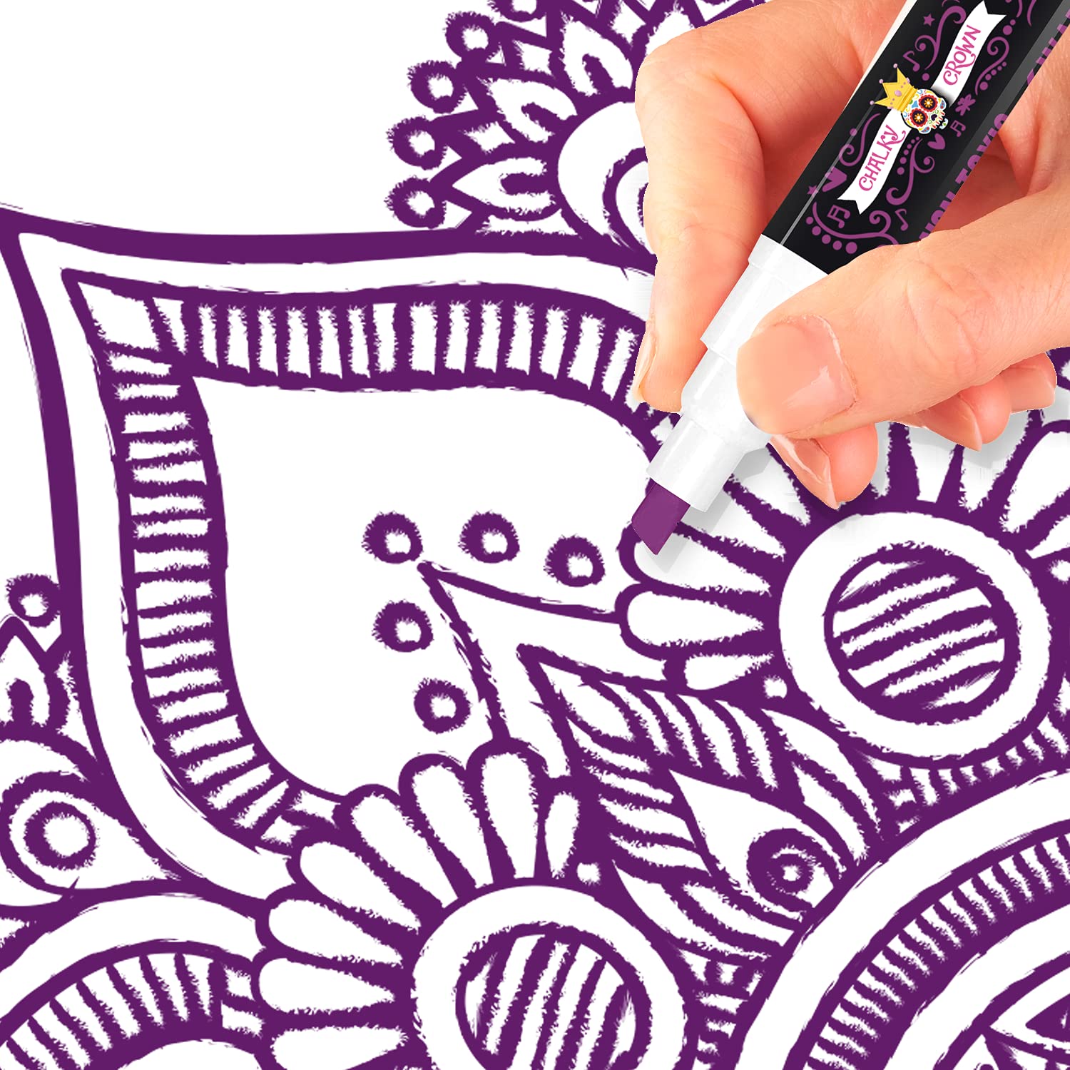 CHALKY CROWN Liquid Chalk Markers - 6mm Reversible Tip Dry Erase Markers for Chalkboard, Blackboard, Windows, Glass & Mirror Writing - Non-Toxic Washable Markers (5 Pack, Purple) - Perfect for Restaurants, Cafes, Retail Signs & DIY Home Decor