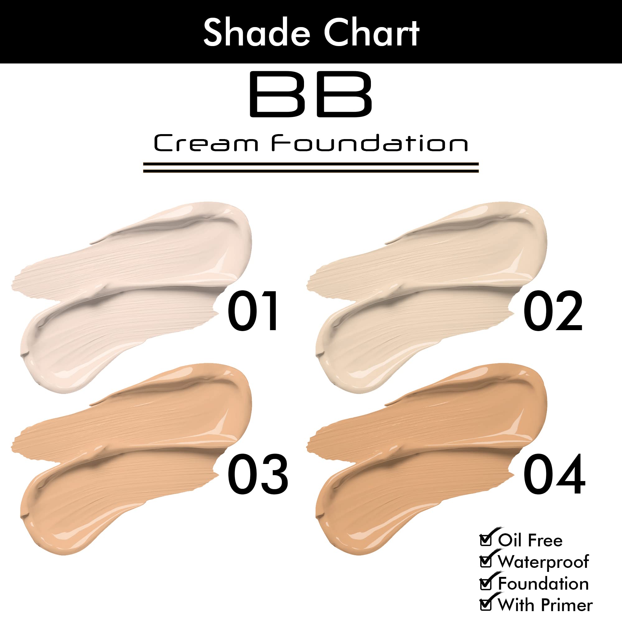 COLORS QUEEN Bb Liquid Foundation With Primer, 01 Ivory, 60Ml | Matte Finish, Full Coverage, Oil-Free & Waterproof Foundation | Long-Lasting Makeup for Oily Skin | Perfect for Daily Wear, Special Occasions & Photography