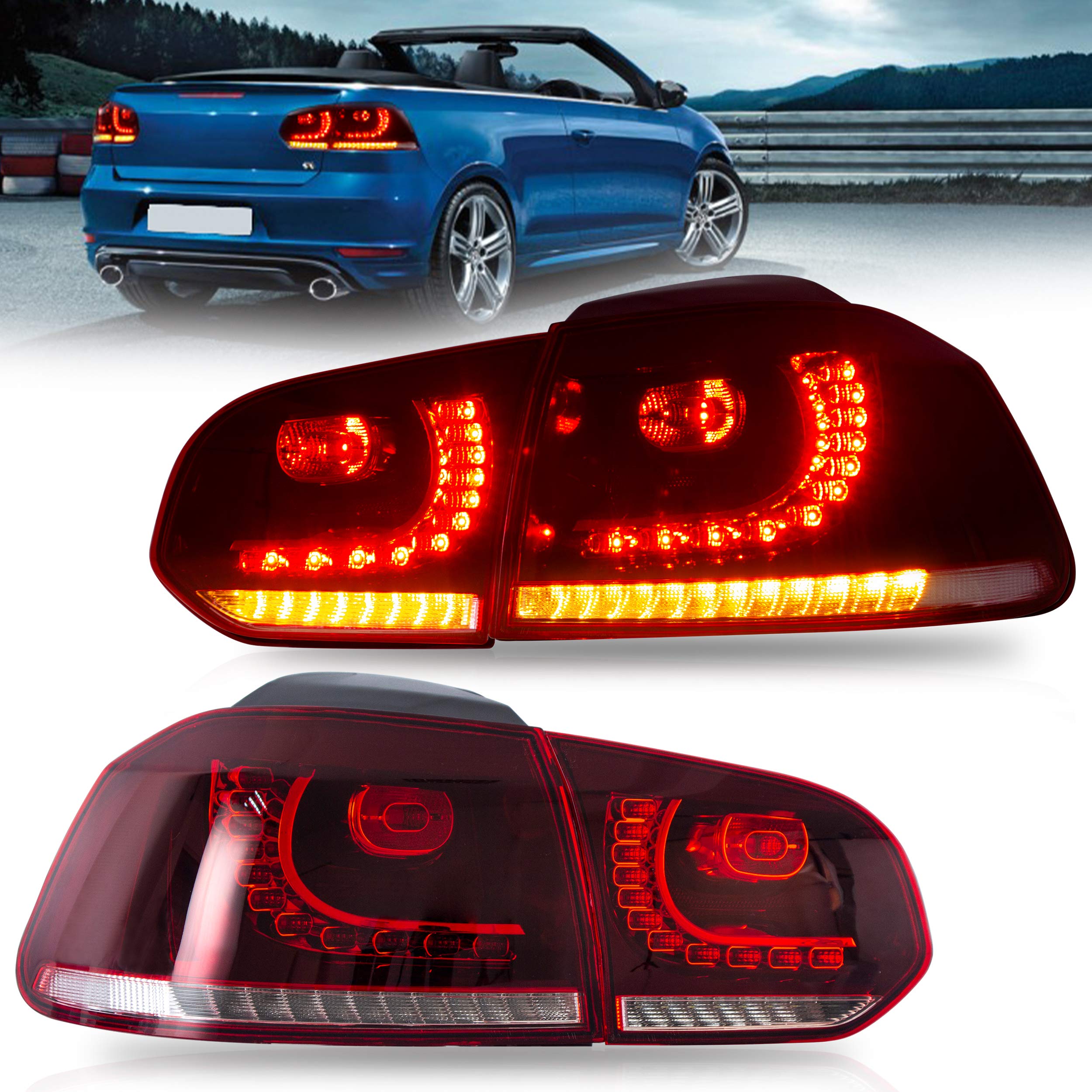 VLAND LED Tail Lights for 2010-2014 Volkswagen Golf 6th Generation - Red & White Sequential Turn Signals | Premium Replacement for Enhanced Visibility & Style | Perfect for Night Driving & Car Customization