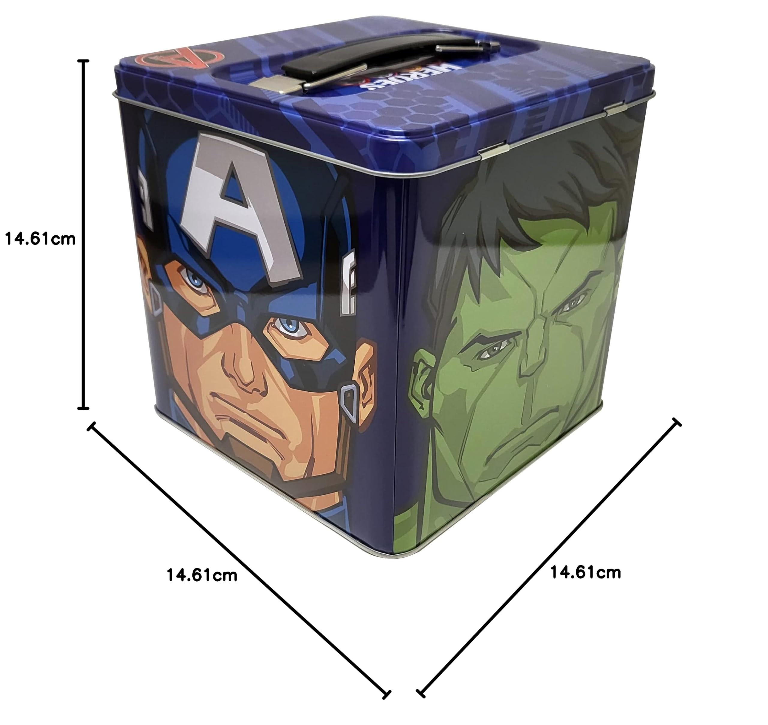 Marvel Avengers Stackable Storage Tin Box with Handle - Blue Superhero Collectible Organizer for Toys, Comics & Memorabilia | Perfect for Kids' Room, Office Desk & Gift Giving