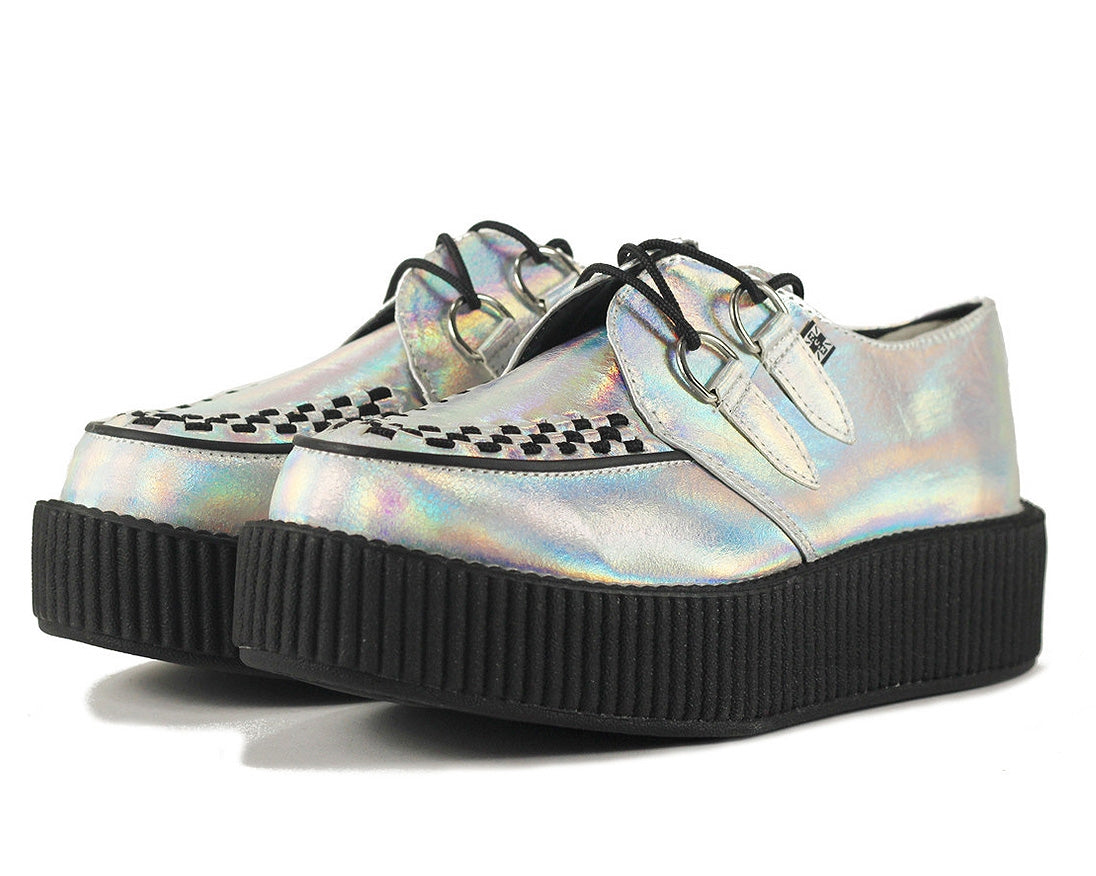 T.U.K Iridescent Crackle Mondo Creeper Shoes - Punk Rock Platform Sneakers for Women & Men - Perfect for Concerts, Gothic Fashion & Alternative Style