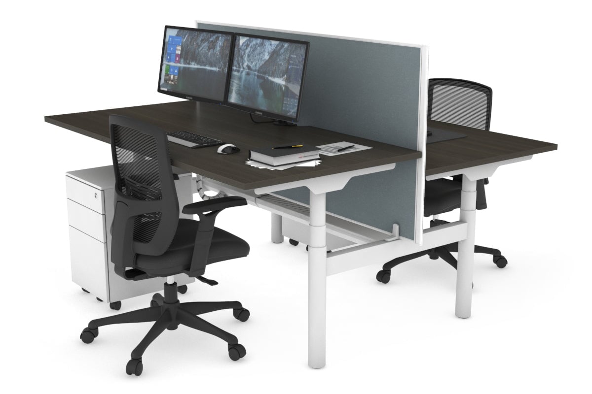 Flexi Premium Height Adjustable 2-Person H Bench Workstation - White Frame [1200L x 800W with Cable Management] - Ideal for Office, Home Workspace & Collaborative Environments