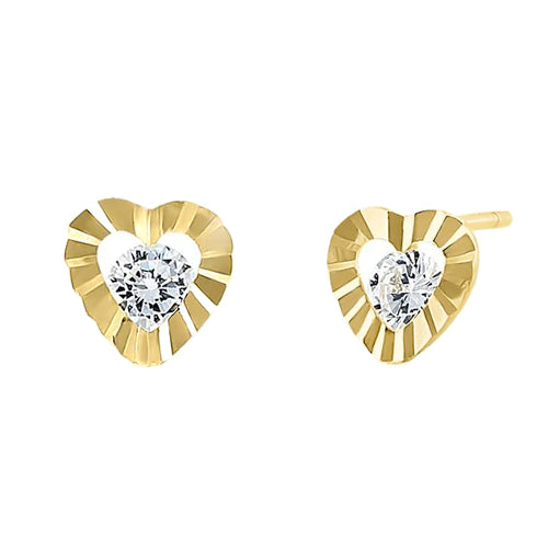 14K Yellow Gold Heart Stud Earrings with Clear Cubic Zirconia - Perfect for Valentine's Day Gifts, Anniversary Presents & Everyday Elegance