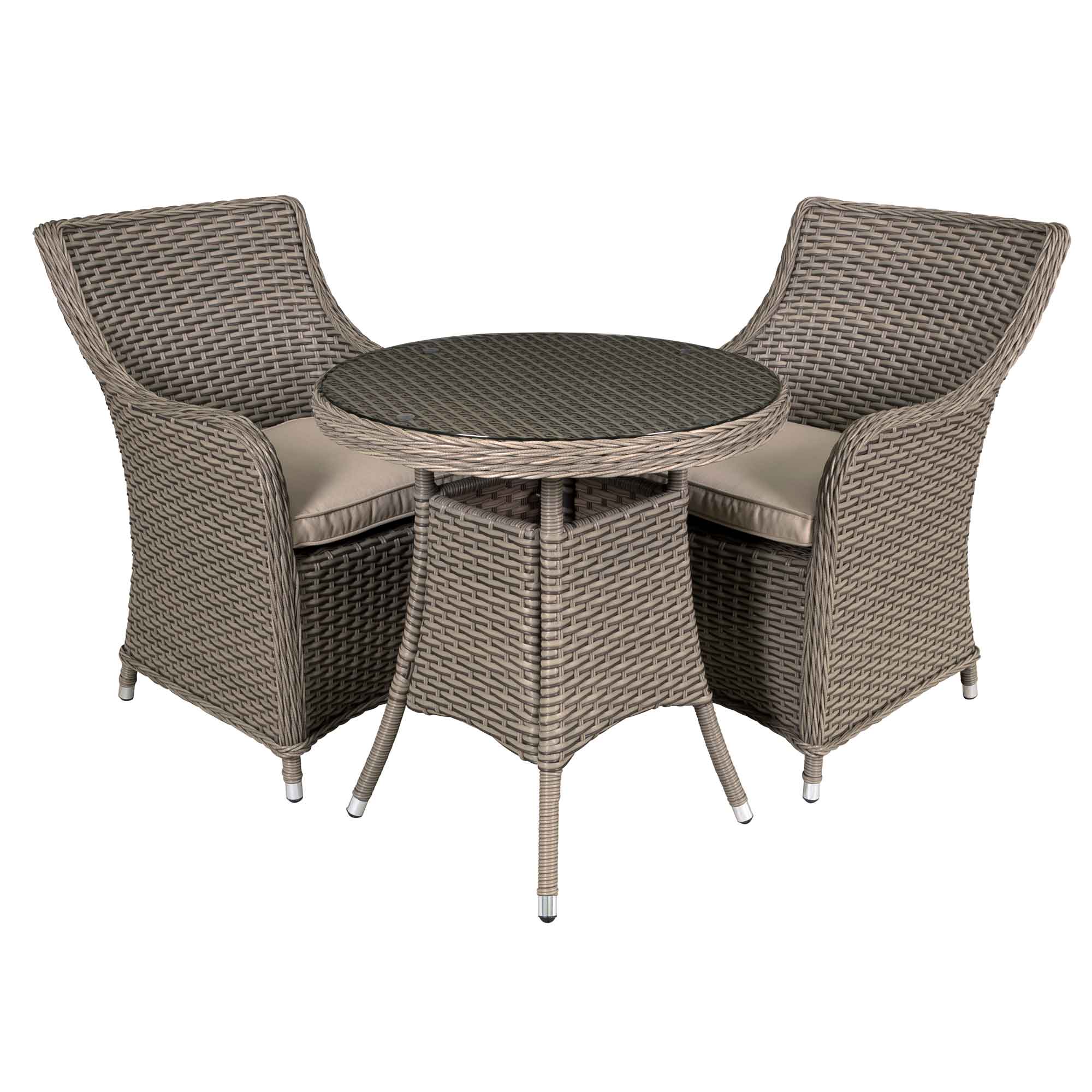 Chester 3-Piece Brown Rattan Wicker Outdoor Dining Set with Tempered Glass Table Top - Patio, Garden, Backyard Furniture for Dining & Entertaining