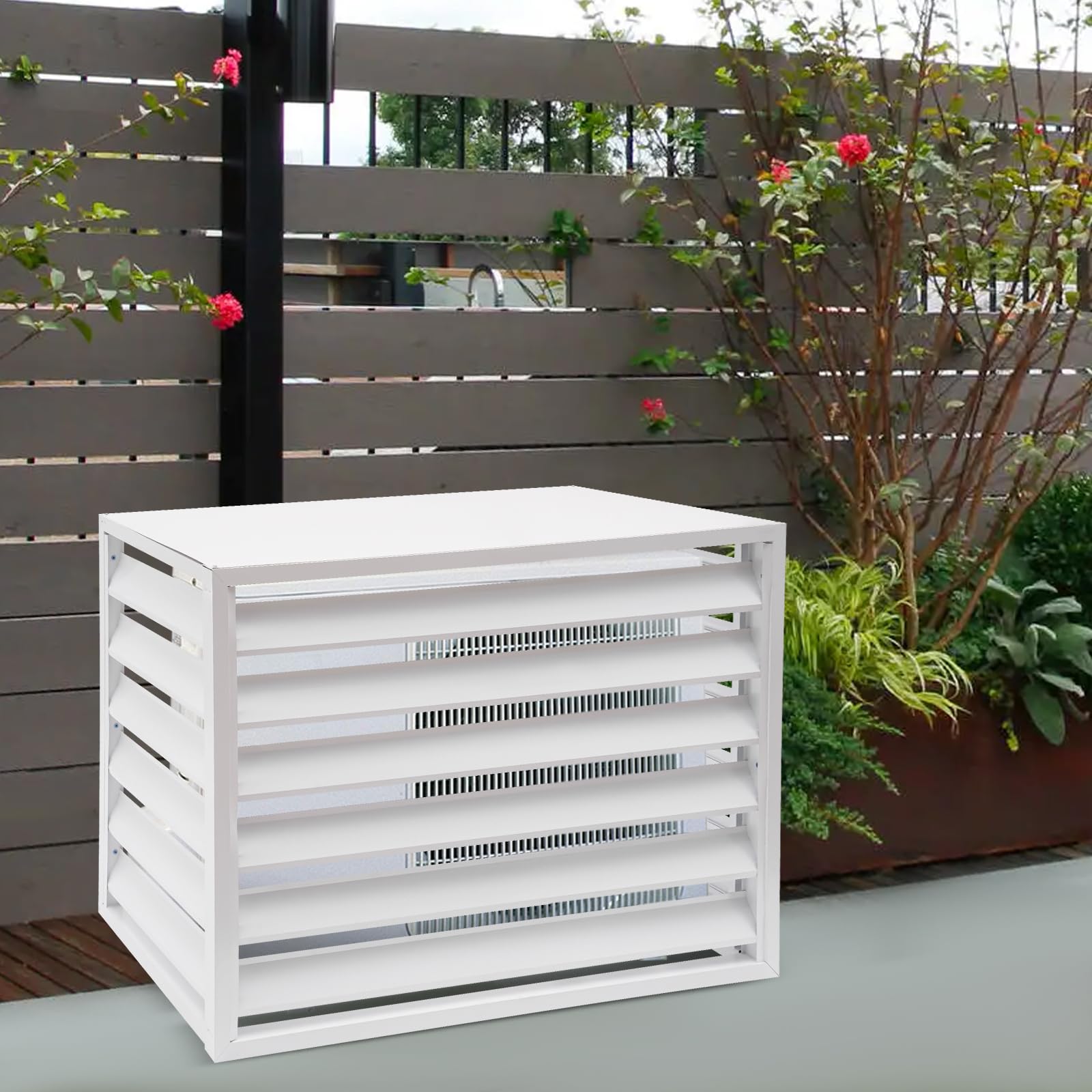 4-Panel White Freestanding No Dig Metal Air Conditioner Fence - Outdoor Privacy Screen for Pool Equipment & AC Unit Enclosure | Perfect for Backyard, Patio & Garden Protection