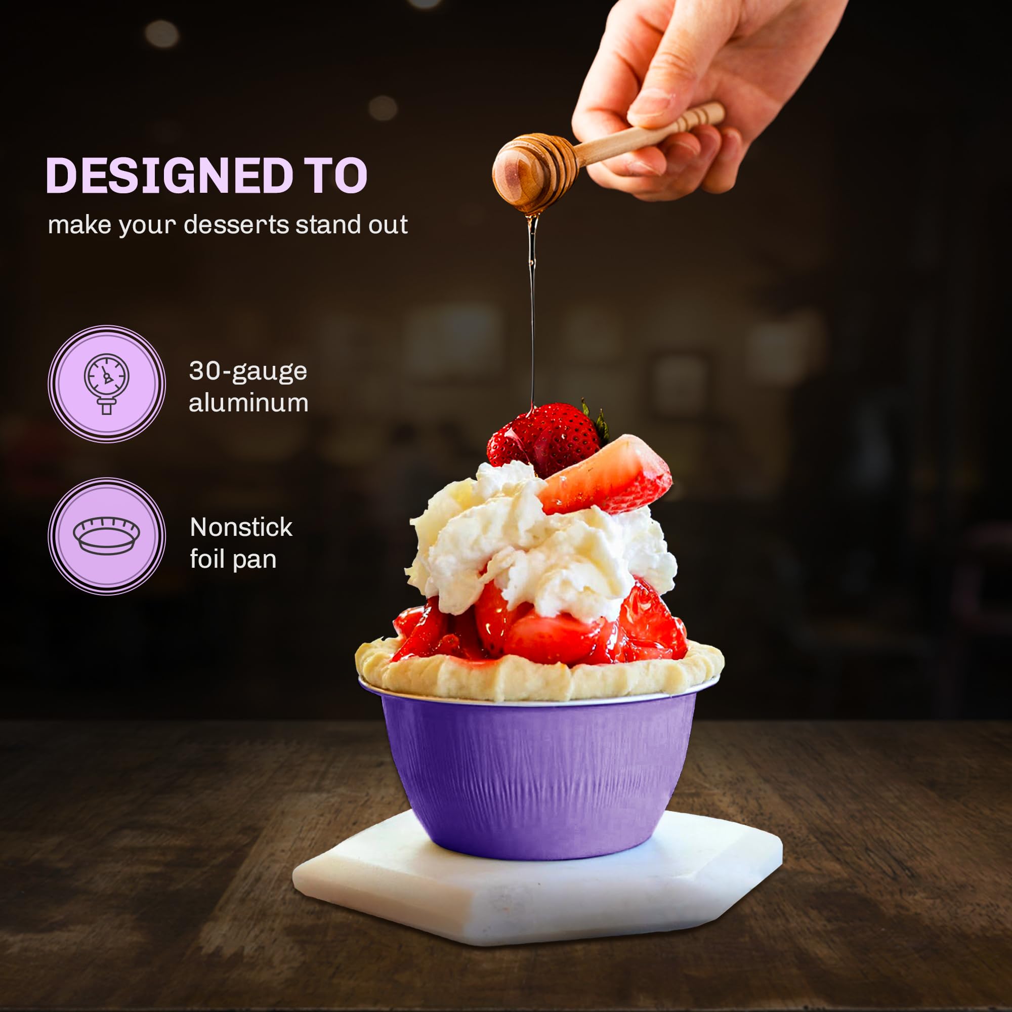 KitchenDance 4oz Disposable Colored Aluminum Foil Baking Cups - 1000-Pack Purple Mini Dessert Pans for Creme Brulee, Cupcakes, Muffins & Candy Making - Perfect for Home Baking, Party Treats & Commercial Kitchen Use