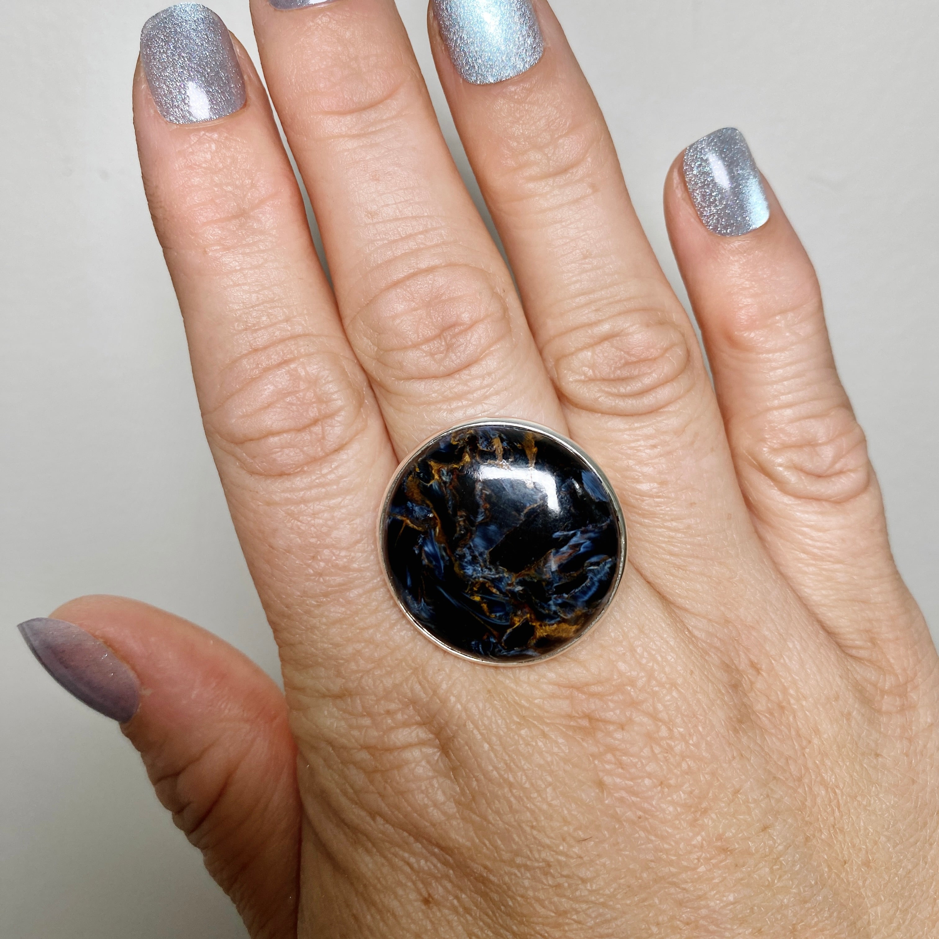Pietersite Round Cabochon Ring - Size 10.5 - PRGJ897 - Elegant Gemstone Jewelry for Women, Perfect for Weddings, Parties & Special Occasions