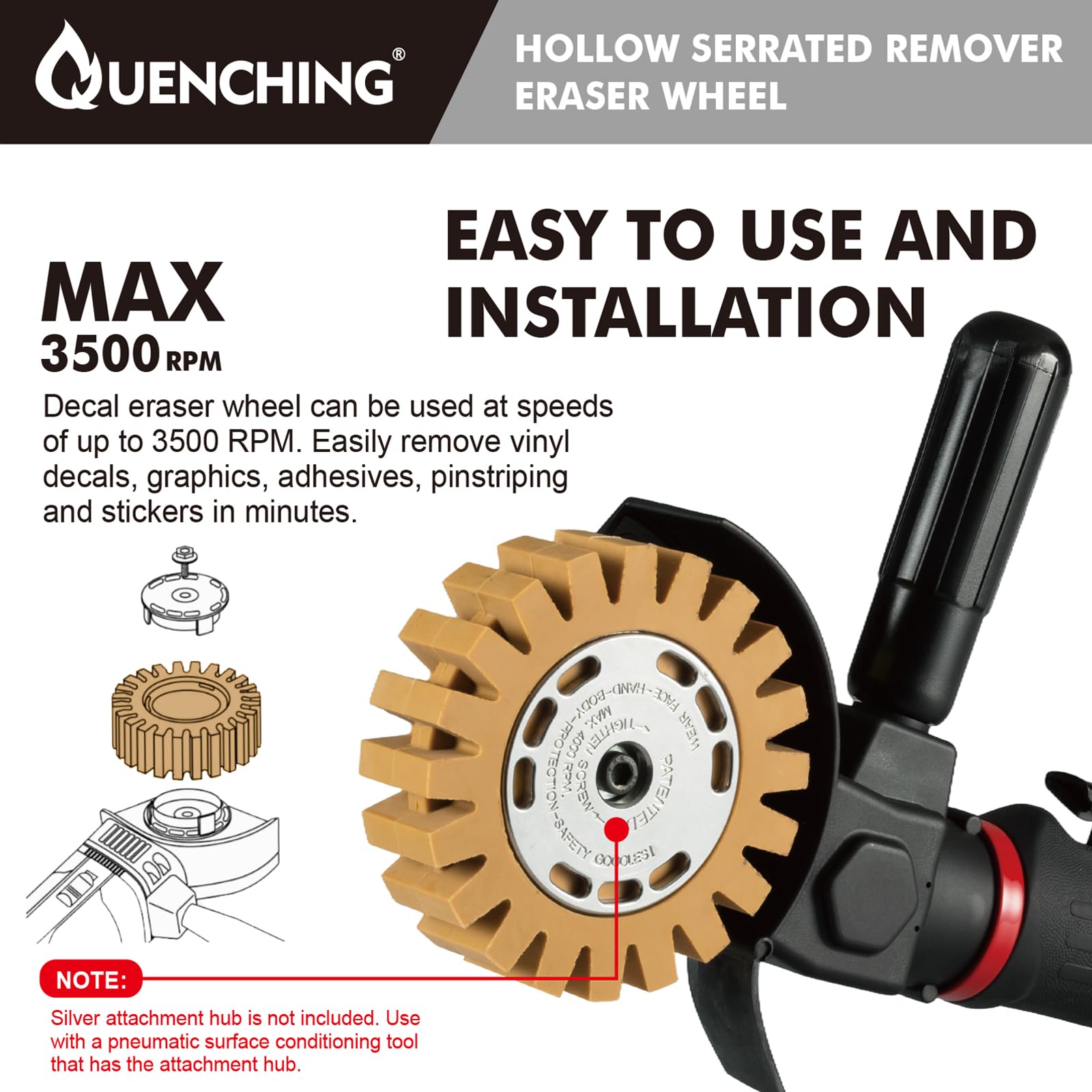 2-Pack Serrated Decal Remover Eraser Wheels - Vinyl Sticker & Adhesive Remover for Cars, Auto Body & Metal - Compatible with Grinders - Perfect for Removing Emblems, Decals & Stubborn Glue Residue (Great for Auto Detailing & DIY Projects)