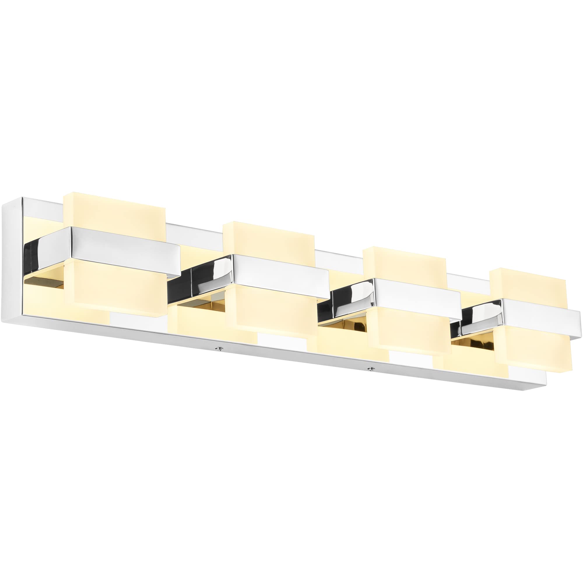 SOLFART 4-Light Chrome Modern LED Bathroom Vanity Light Fixture - 27 Inch Warm White Non-Dimmable Mirror Lighting for Bathroom, Powder Room & Dressing Area