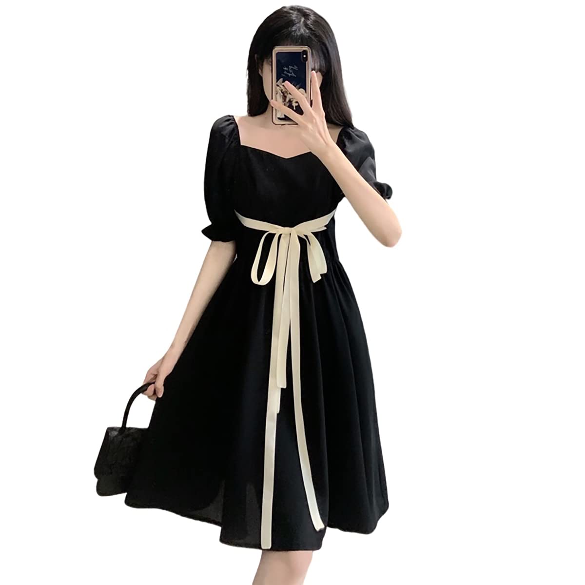 MANMU Gothic Lace Black Dress for Women - Plus Size Elegant French Hepburn Style Little Black Dress for Evening Parties, Date Night & Special Occasions