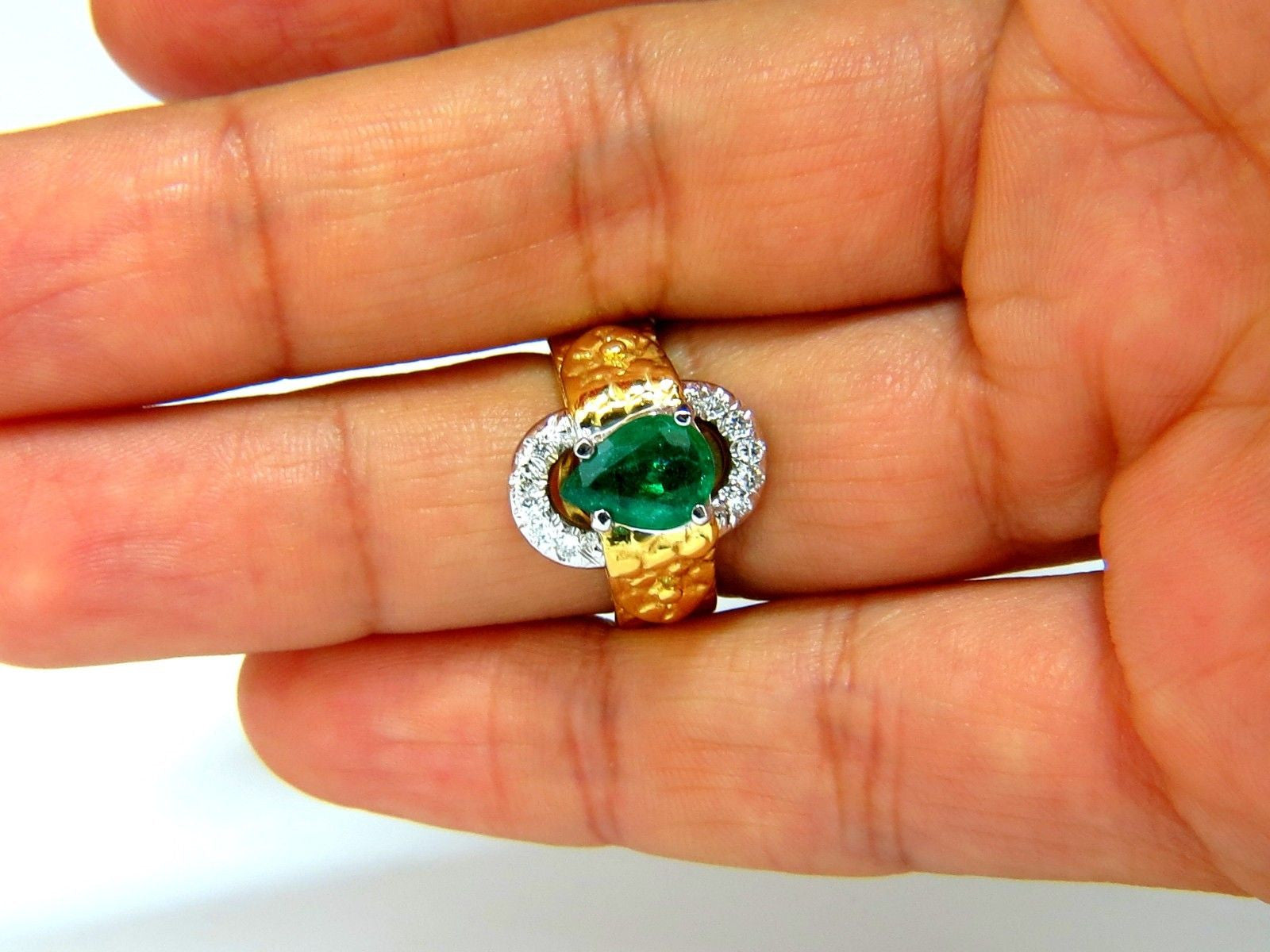 18KT 1.90CT Natural Emerald Diamond Ring - Vintage Scaling Pattern Clip Over Design for Engagement, Anniversary & Special Occasions