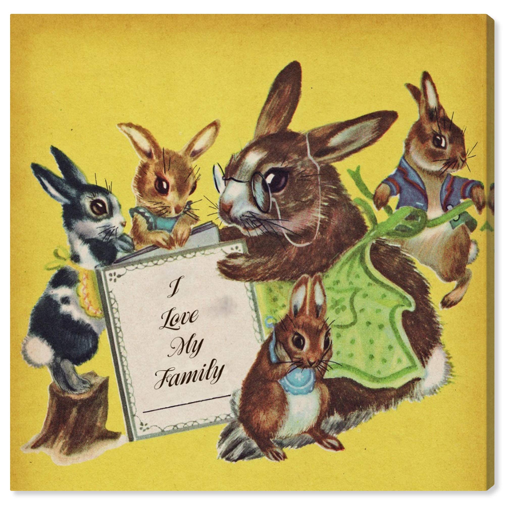 Oliver Gal Artist Co. Kids Wall Art Canvas Prints - 'I Love My Family' Animal Themed Nursery Decor, 30x30 Inches, Brown & Yellow - Perfect for Children's Bedroom, Playroom & Nursery Decorations