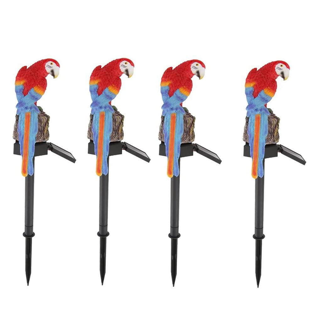 HUADA Solar LED Parrot Garden Lights - Waterproof Outdoor Landscape Lighting for Garden, Patio, Lawn Decor (Set of 4, Red) | Perfect for Backyard, Pathway, and Patio Decoration