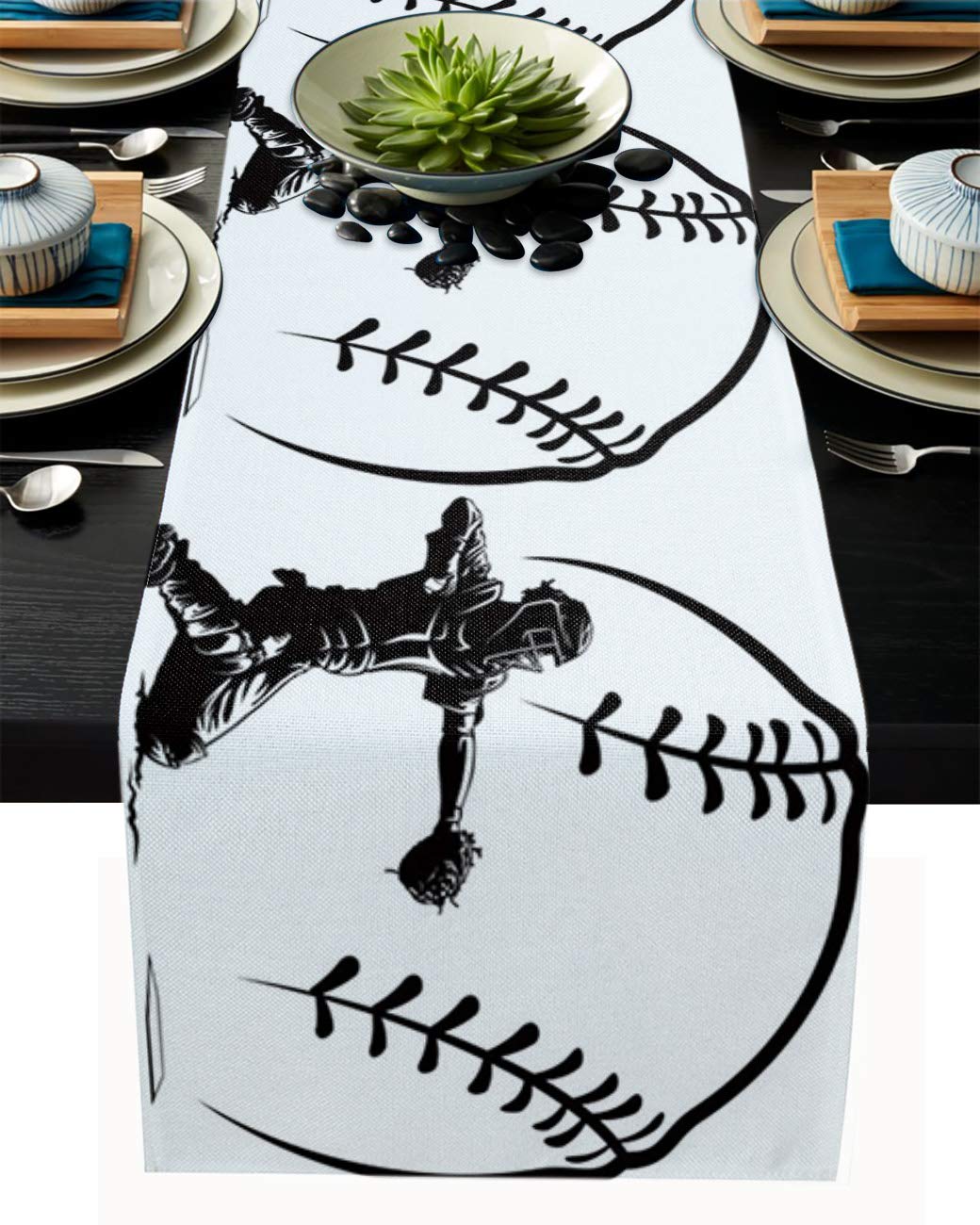 White Softball Baseball Catcher Table Runner - 13x90 Inch for Holiday & Wedding Decor