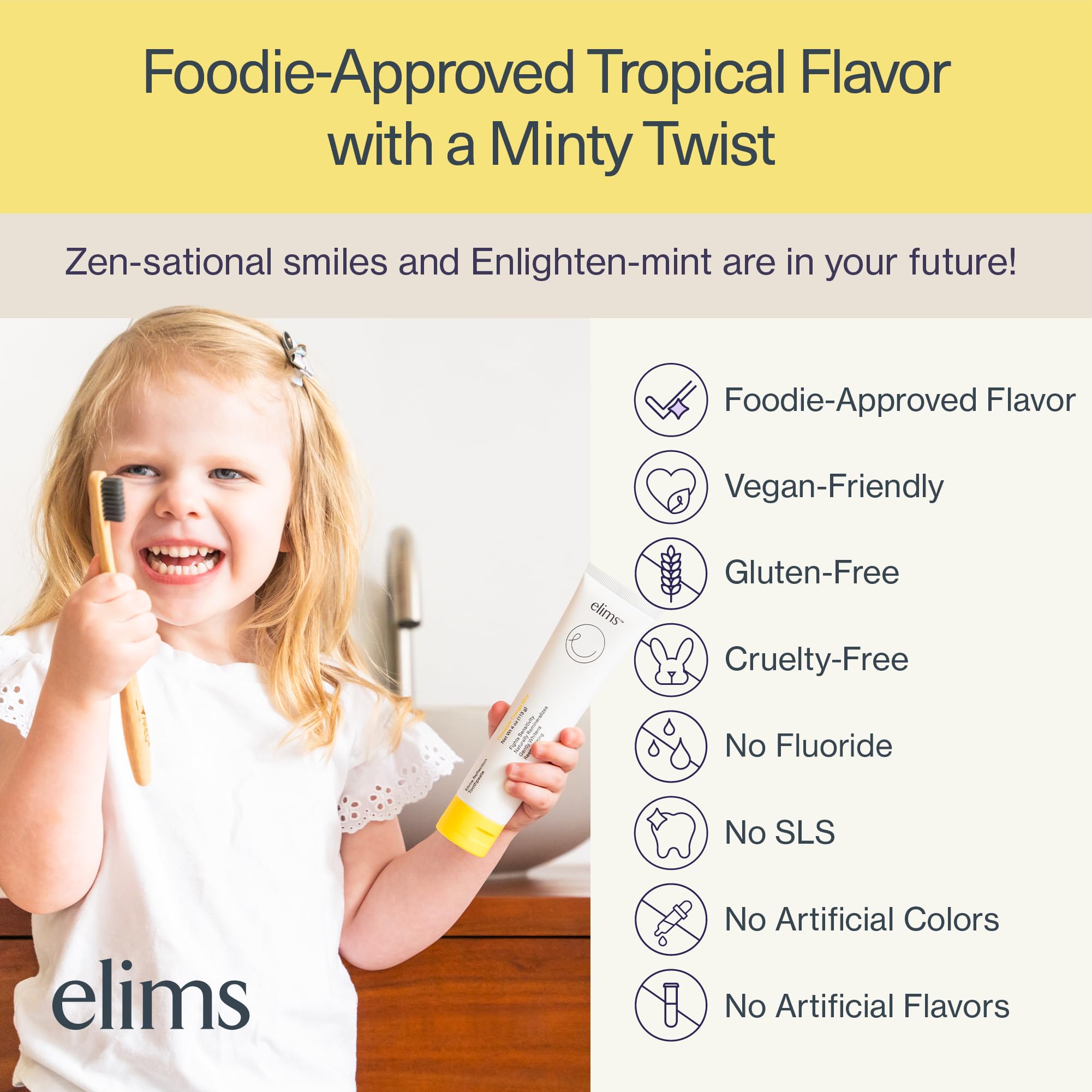 ELIMS Nano Hydroxyapatite Toothpaste - Fluoride Free, Xylitol Enriched for Teeth Whitening & Sensitivity Relief - SLS Free Orange Pineapple Mint Flavor (4oz) for Adults & Kids - Perfect for Daily Oral Care & Travel Use