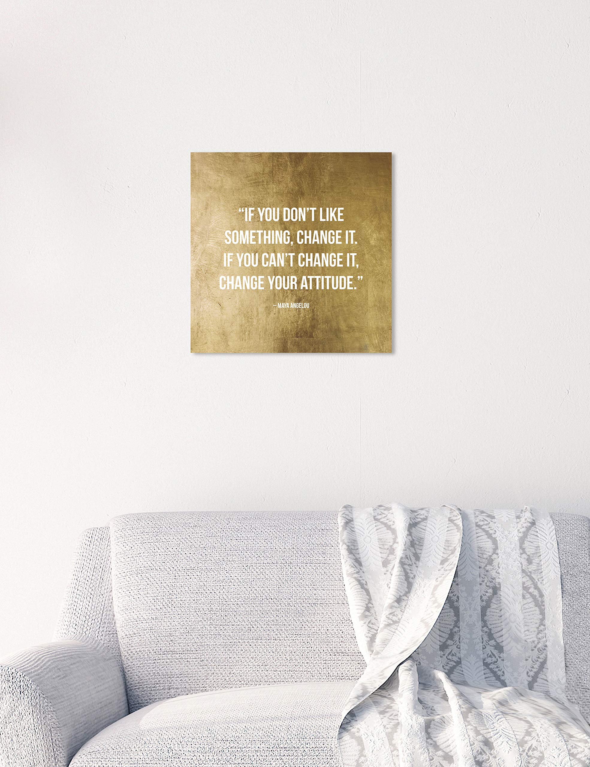 Oliver Gal Artist Co. 'Change It' Inspirational Quote Wall Art - 12x12 Inch Gold & White Canvas Print for Home Decor | Motivational Office Artwork, Living Room & Bedroom Wall Decor