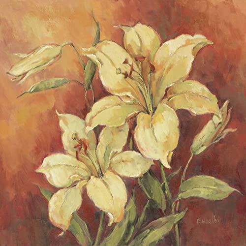 Crimson Lilies II Accent Tile by Barbara Mock - Handcrafted Ceramic Wall & Floor Tile for Bathroom, Kitchen Backsplash & Home Decor