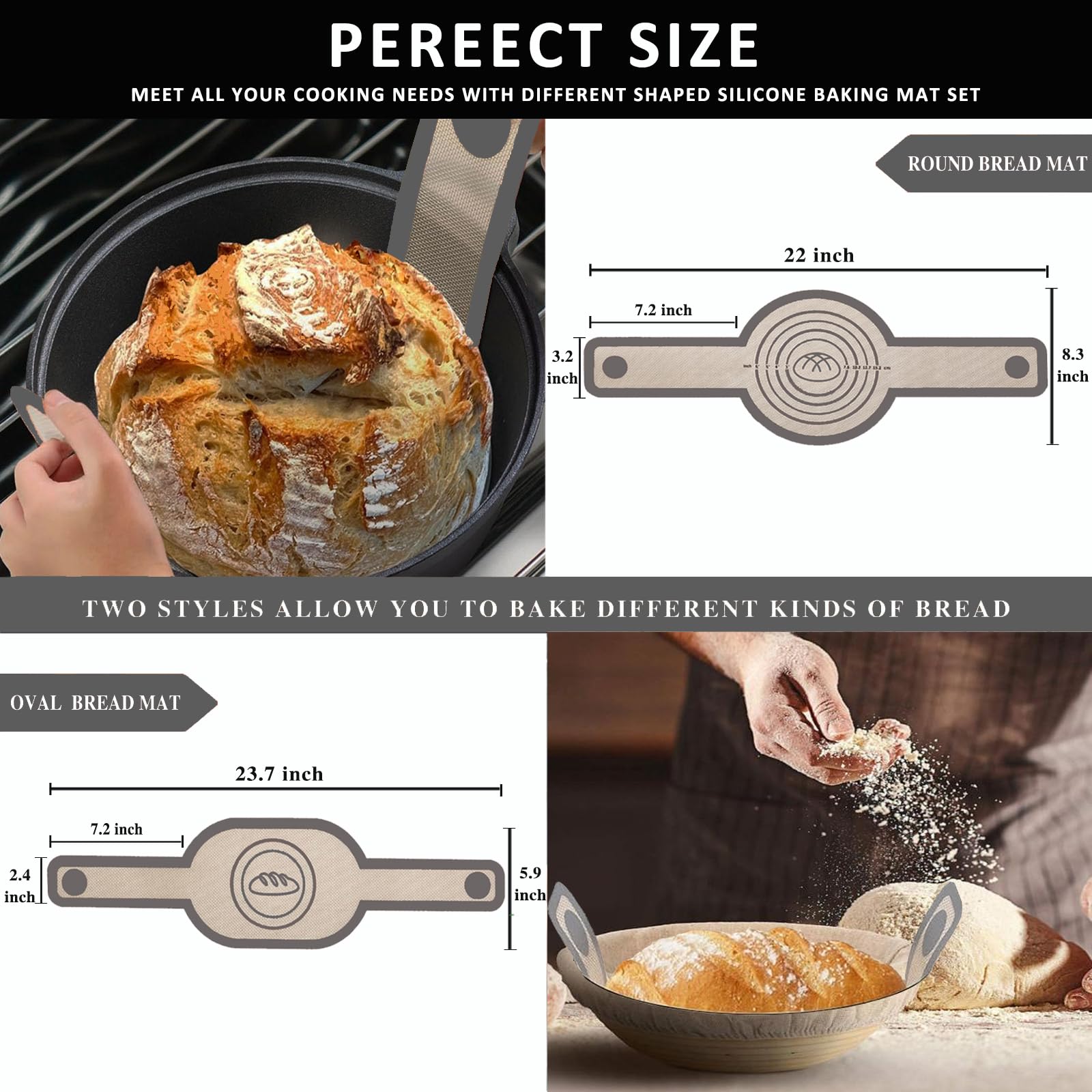Non-Stick Silicone Bread Sling for Dutch Oven - Oval & Round Reusable Baking Mat with Long Handles | Perfect for Sourdough, Artisan Bread Making | Ideal for Home Bakers & Bread Baking Enthusiasts