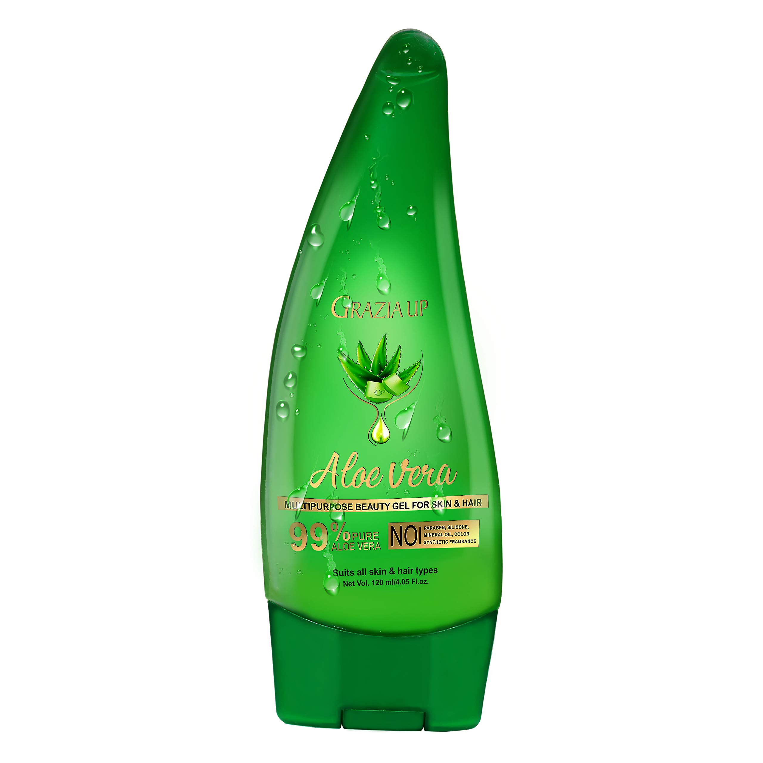 Grazia Up 99% Pure Aloe Vera Gel for Skin & Hair Care - 120ml Multipurpose Beauty Solution | Hydrates, Soothes & Repairs Dry Skin, Sunburn Relief, Hair Conditioning