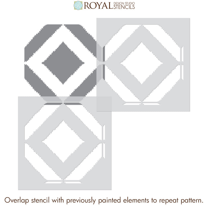 Bird's Eye Ikat Tile Stencil - DIY Home Decor, Wall & Floor Tile Painting Template for Creative Projects