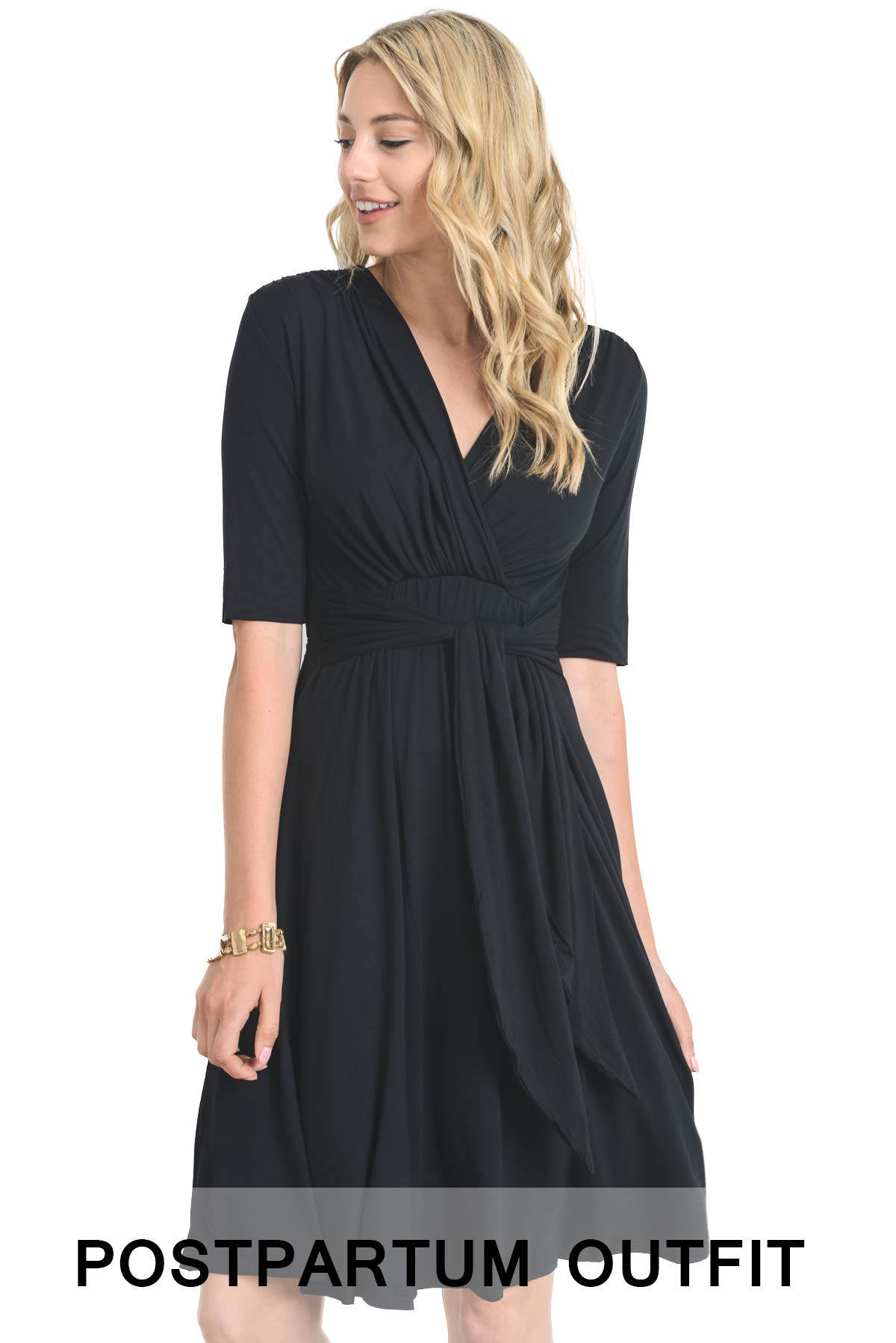 LaClef Women's Maternity Wrap Dress with Adjustable Tie Waist Belt - Flattering Pregnancy Outfit for Work, Parties & Everyday Comfort