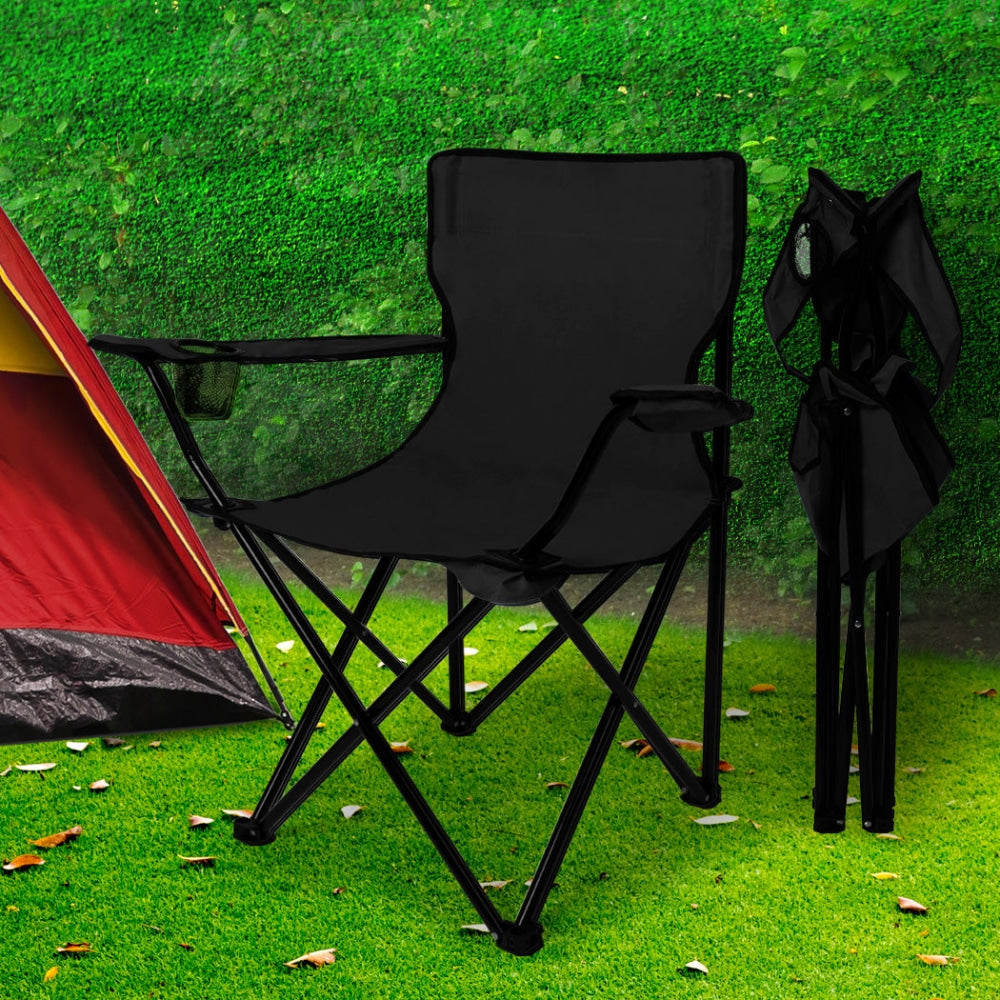 2 Pack Folding Camping Chairs with Armrests - Portable & Lightweight Outdoor Chairs for Camping, Fishing, Picnics, Beach, Backyard, and Tailgating - Black