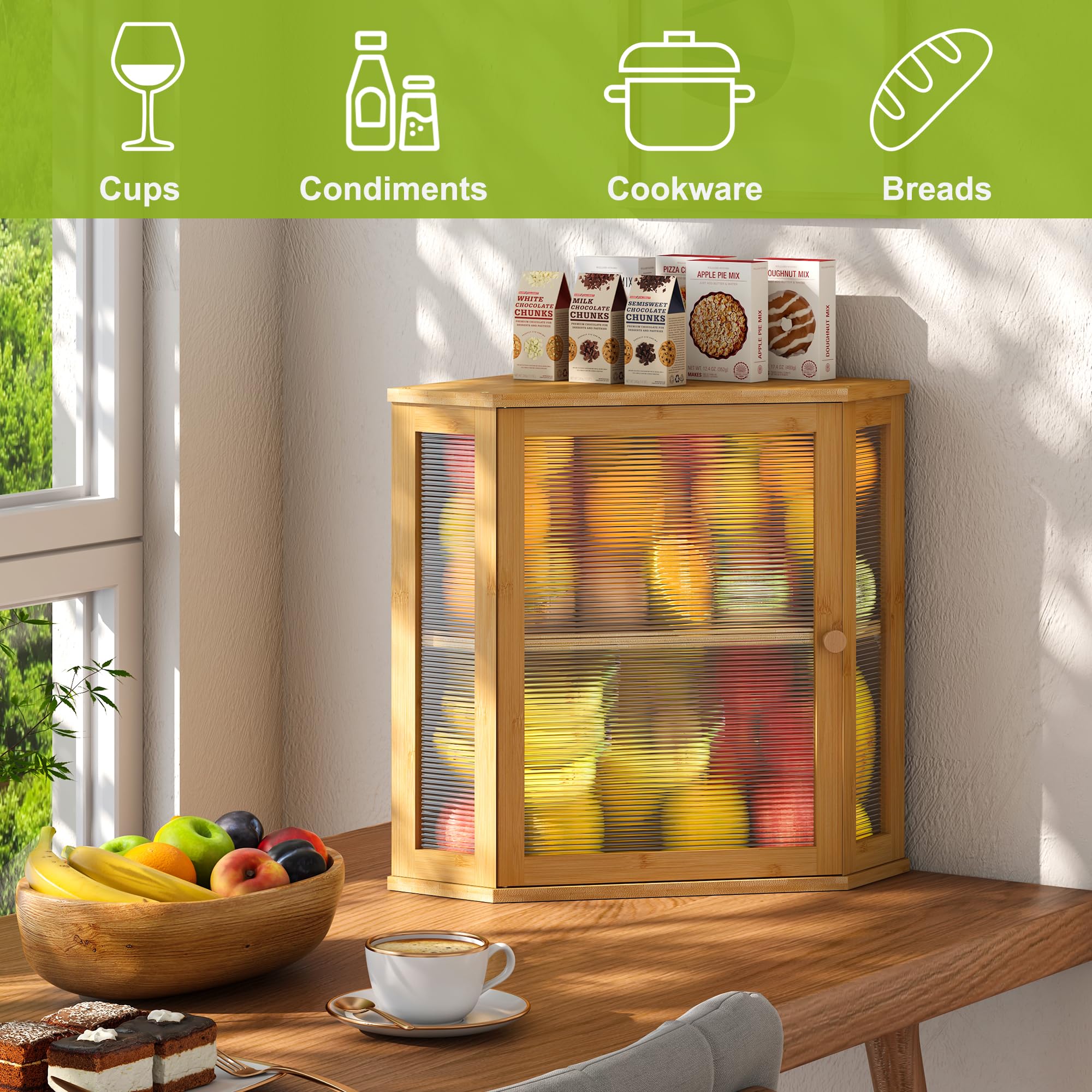 BMOSU Double Layer Bamboo Bread Box for Kitchen Countertop - Large Capacity Wooden Bread Storage Bin (Natural, Extra Large) | Perfect for Storing Bread, Pastries & Baked Goods