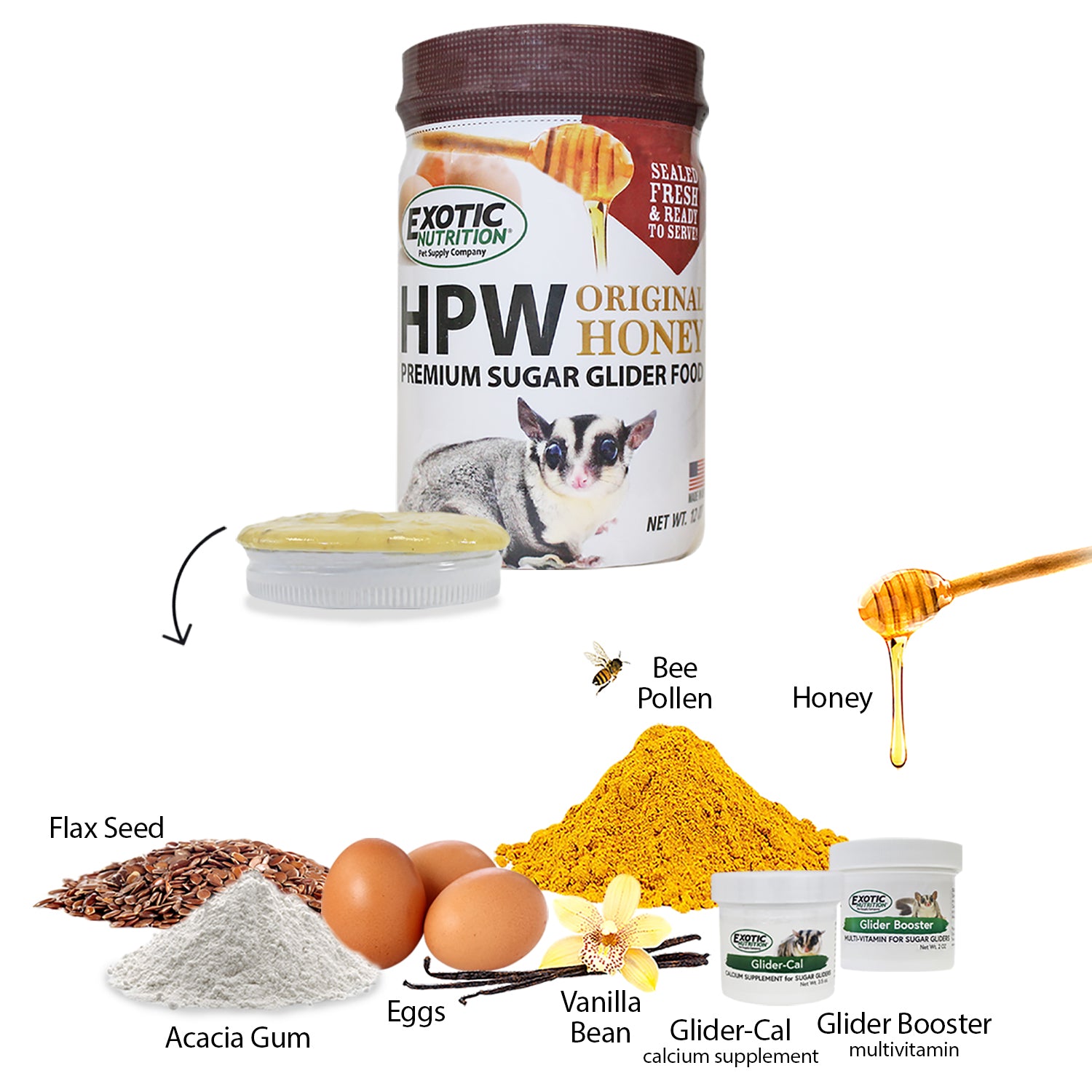 Premium HPW Sugar Glider Complete Diet Food - High Protein Nutritional Powder Mix for Exotic Pets - Ideal for Sugar Gliders, Flying Squirrels & Small Marsupials - Perfect for Daily Feeding & Breeding Nutrition