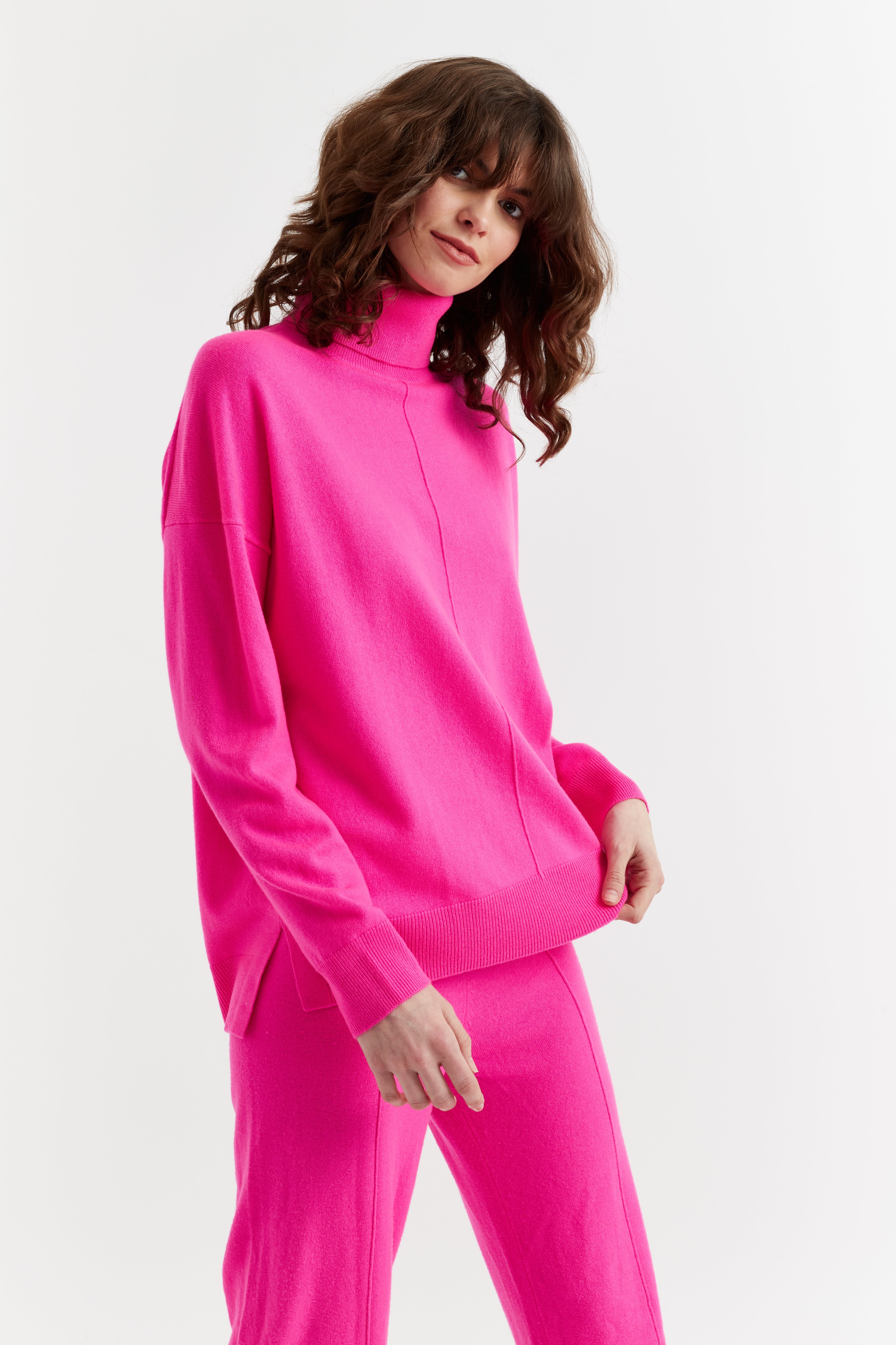 Luxury Fuchsia Wool Cashmere Roll Neck Sweater for Women - Soft Winter Warm Pullover - Perfect for Office, Date Night & Holiday Outfits