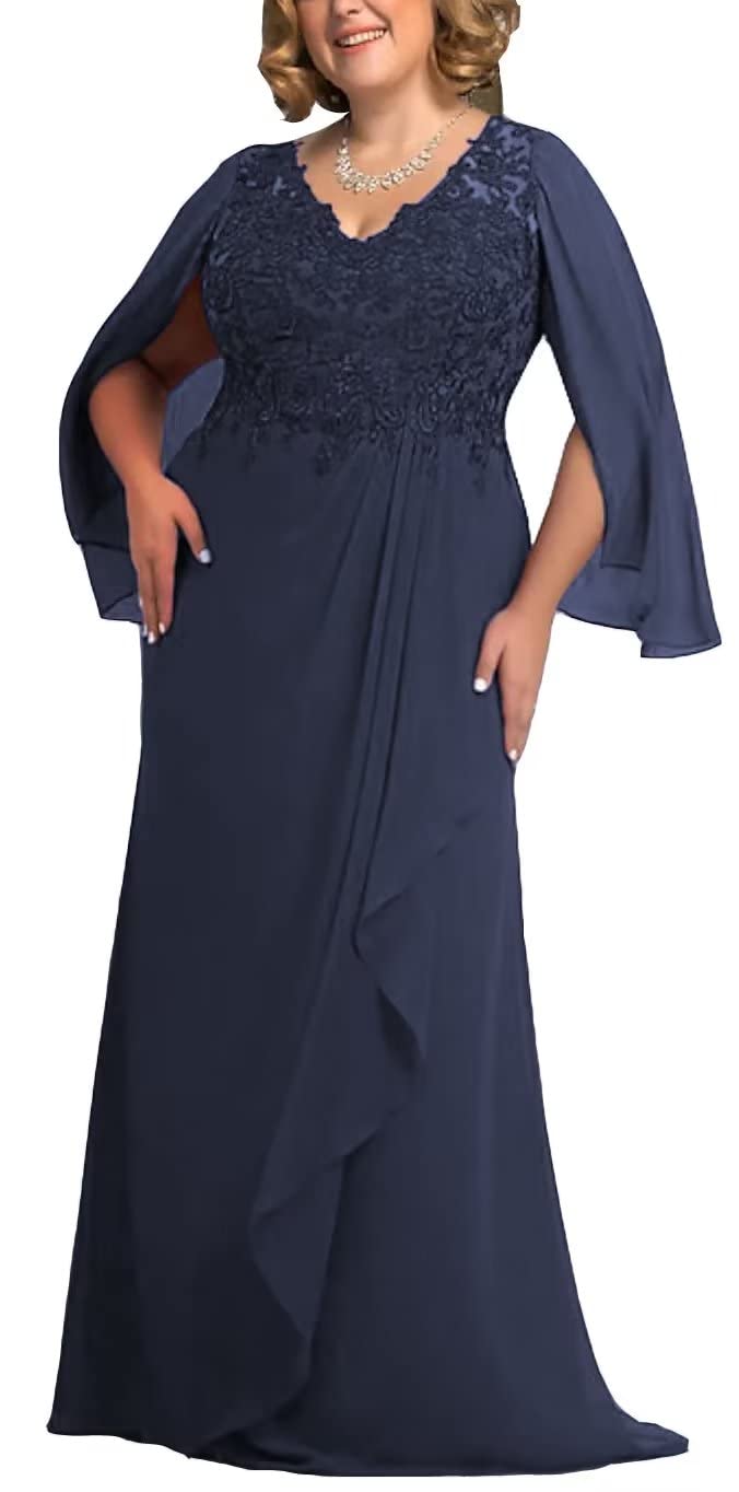 junytDing Plus Size Chiffon Mother of The Bride Dress - Elegant Lace Appliques Formal Evening Gown for Wedding Guest (Navy, Size 22) | Perfect for Weddings, Receptions, and Special Occasions