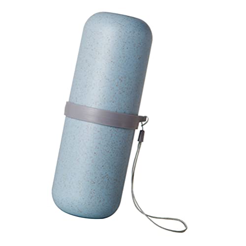 DOITOOL Portable Toothbrush Holder - Travel Toothbrush & Toothpaste Case with Wheat Straw Design, Compact Oral Care Organizer for Camping, Hiking, and Daily Use - Blue