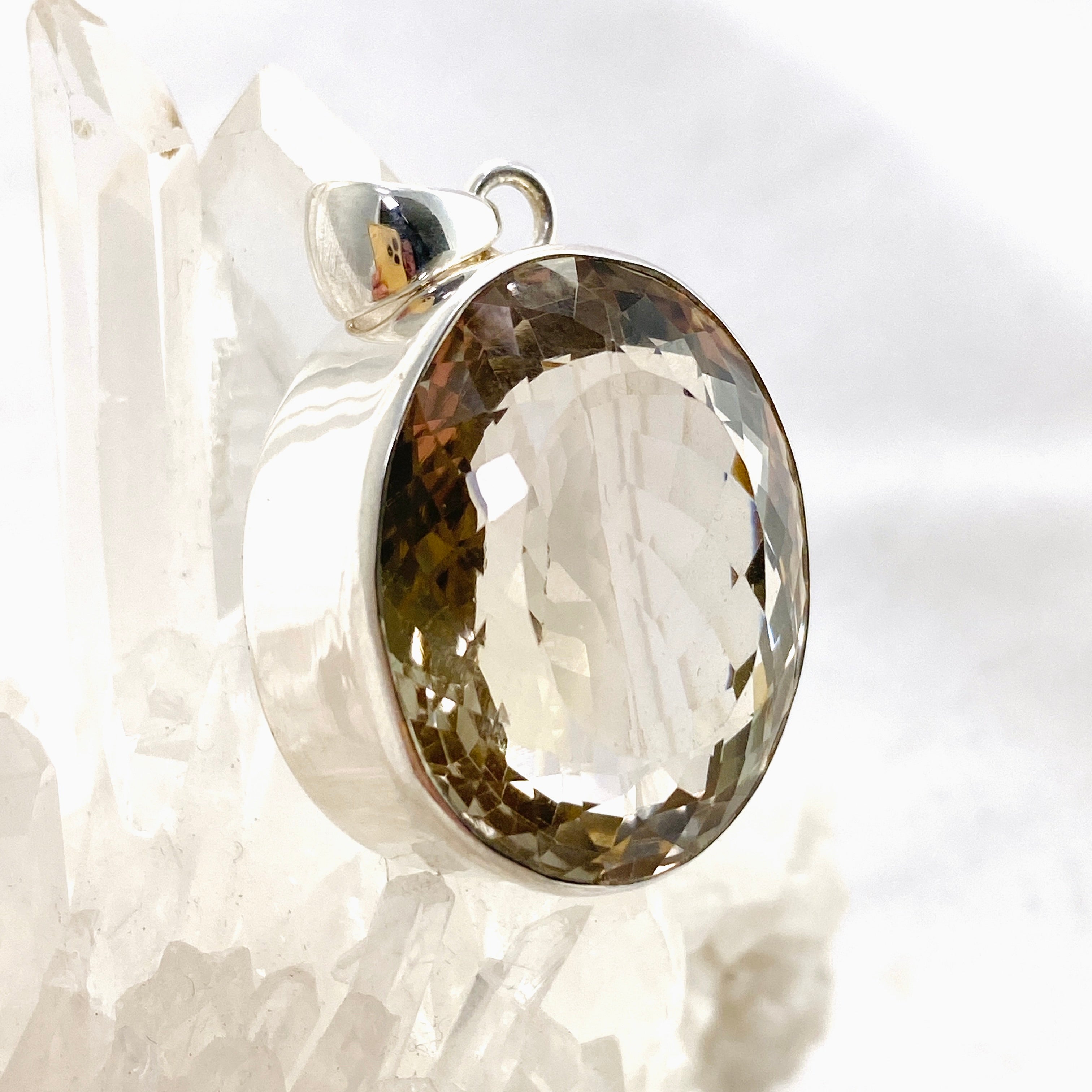 Smokey Lemon Quartz Oval Faceted Pendant Necklace - Natural Gemstone Jewelry for Women - Perfect for Everyday Wear & Special Occasions