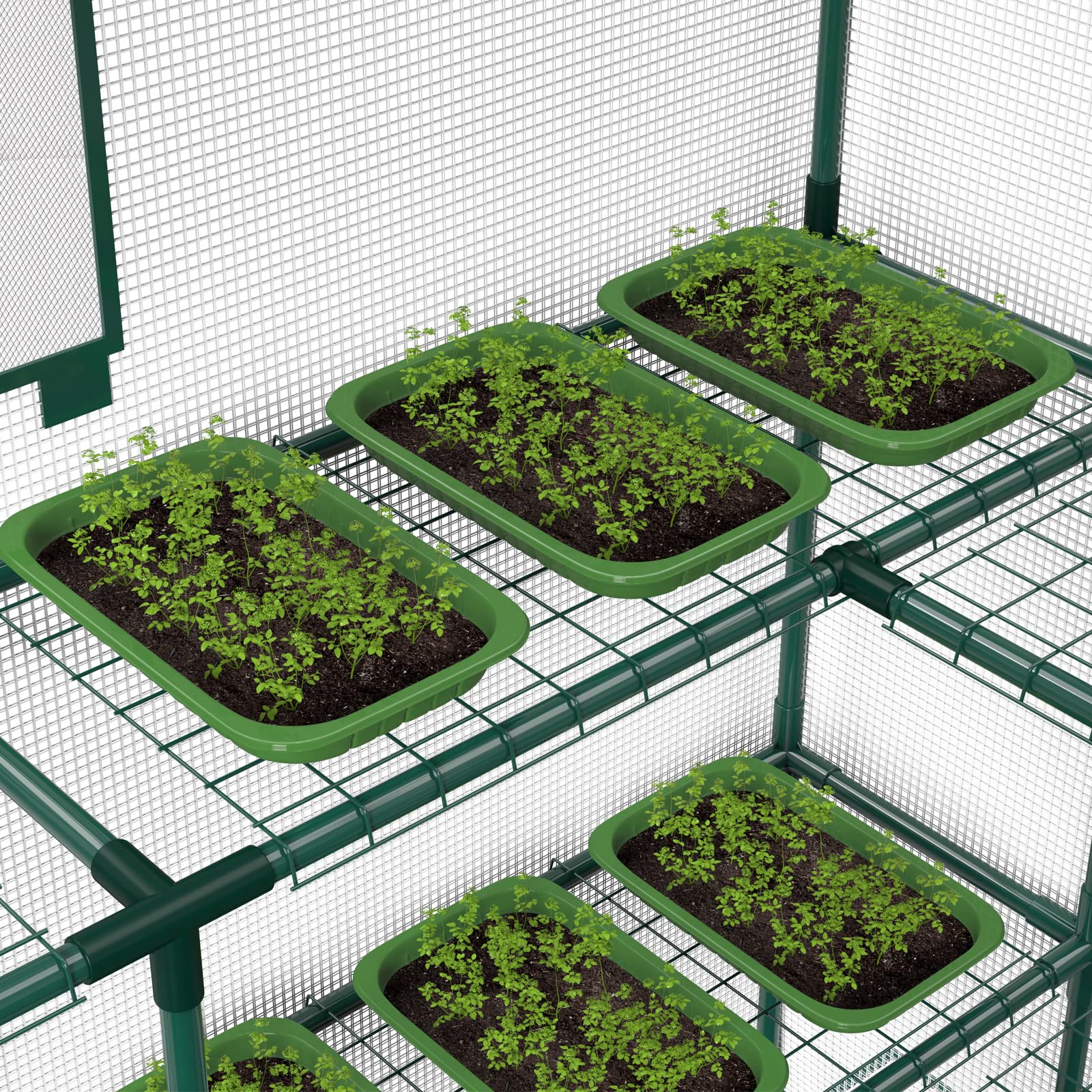 4-Tier Greenhouse with 2 Mesh Windows & 10 Shelves - Durable PE Cover with Stabilizing Pegs & Ropes - Outdoor Plant Growing Solution for Gardens, Herbs, Flowers & Seedlings - Perfect for Balcony, Patio or Backyard Gardening