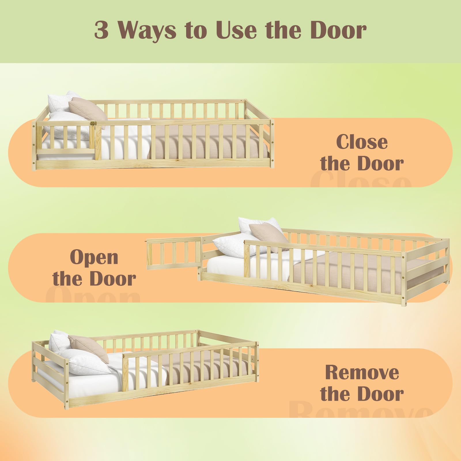 **Giantex Twin Floor Bed with Door & Safety Fence - Wooden Montessori Kids Bed Frame for Boys & Girls, No Box Spring Needed, Natural Finish - Perfect for Montessori Rooms, Toddler Bedrooms & Play Areas**