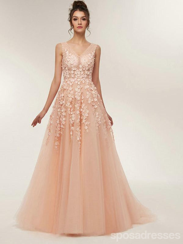 Floral Champagne A-Line Jewel Sleeveless Long Prom Dress for Women - Elegant Evening Gown for Homecoming, Ball, Quinceañera & Formal Events