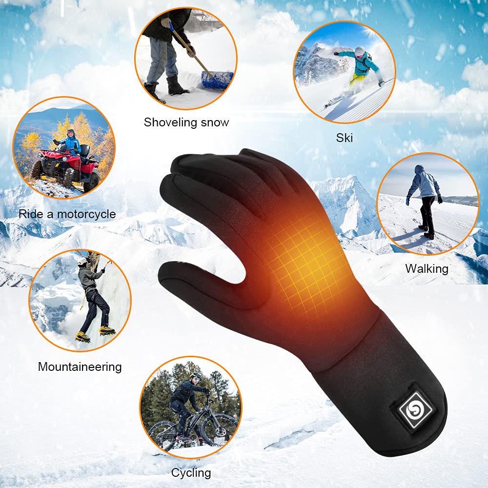 SAVIOR HEAT Rechargeable Electric Heated Gloves for Men & Women - Ultra-Thin Battery-Powered Hand Warmers with Touchscreen Compatibility - Winter Thermal Gloves for Skiing, Hiking, Motorcycling & Outdoor Activities (Black)