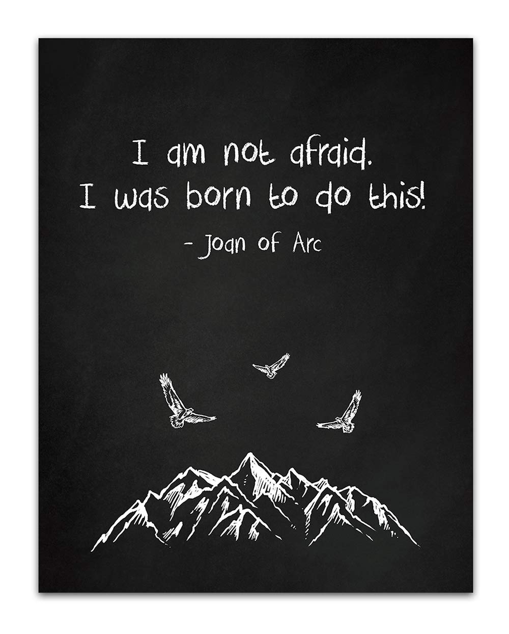 TJ Originals - Joan of Arc Christian Bible Quote Wall Art Print 'I Am Not Afraid' - 11 x 14 Inspirational Scripture Decor for Home, Office & Church - Perfect Gift for Women, Family & Friends (Black & White Mountain Design)