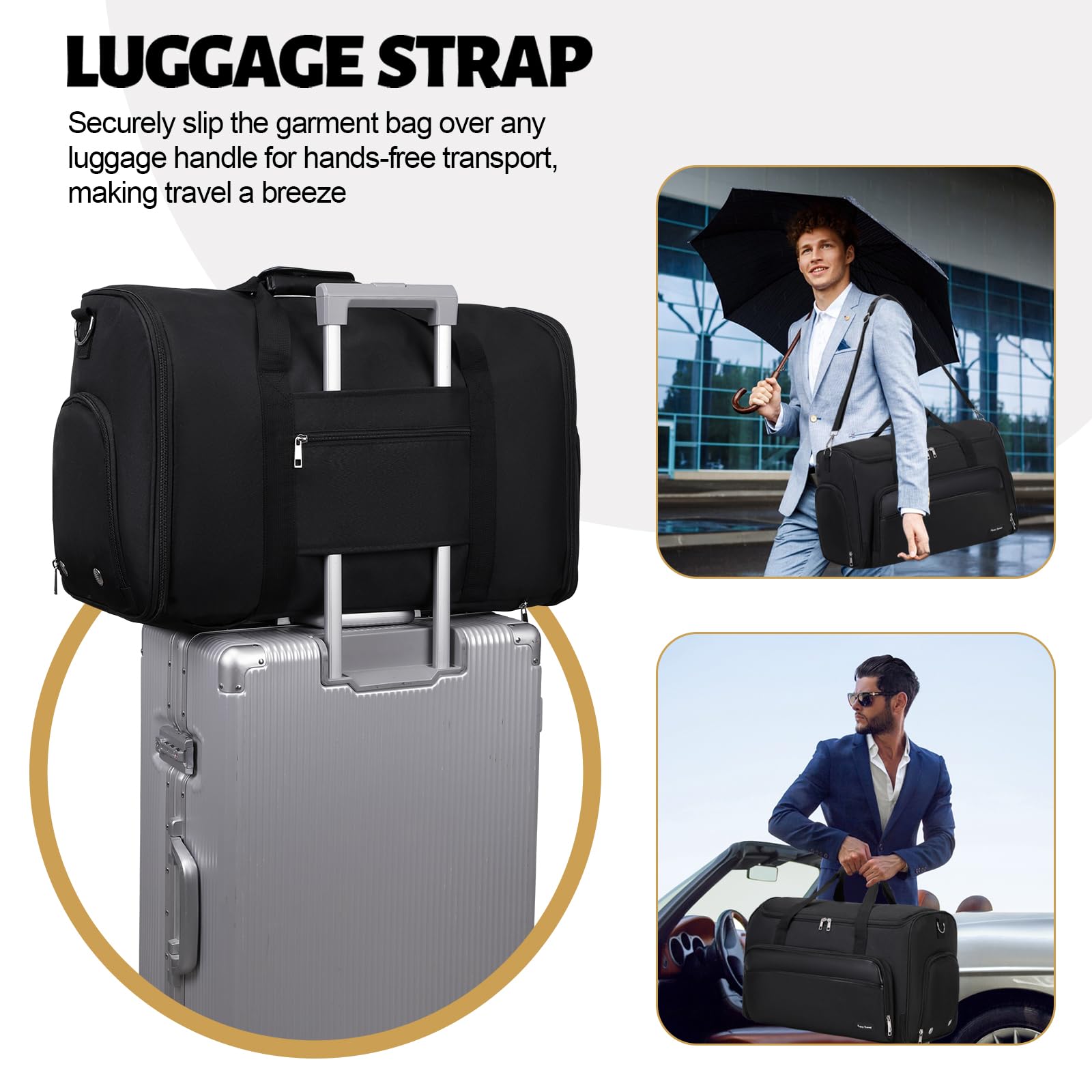 Convertible 4-in-1 Travel Duffle Bag for Men & Women - Hanging Garment Backpack with Shoe Compartment & Toiletry Bag - Carry On Suitcase for Business Trips, Gym, Weekend Getaways (Black)
