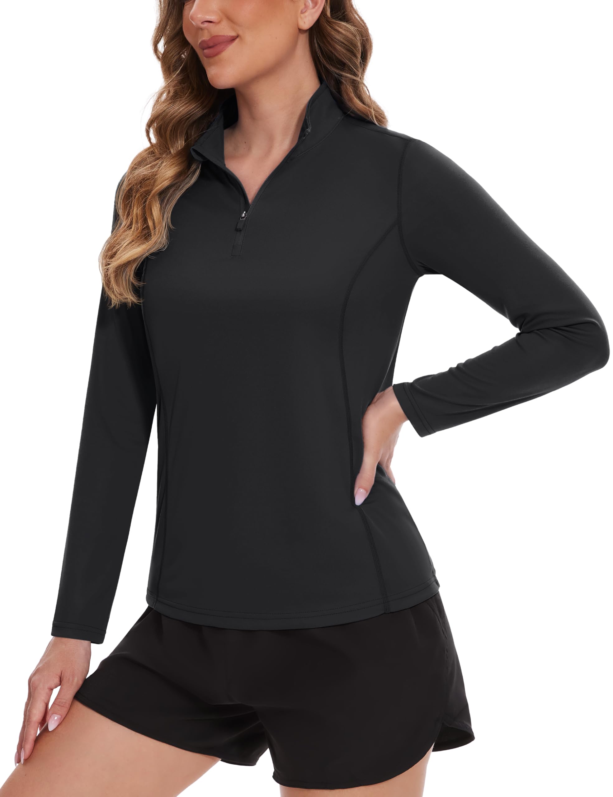 TACVASEN Women's UPF 50+ UV Protection Quarter Zip Pullover Long Sleeve Shirt - Breathable Golf & Workout Top for Outdoor Activities, Hiking, Running and Travel